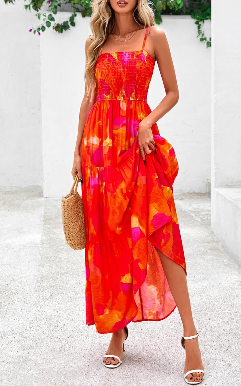 PRETTYGARDEN Women's Summer Maxi Dress 2026 Casual Boho Sleeveless Spaghetti Strap Smocked Tiered Long Beach Sundresses - Image 4