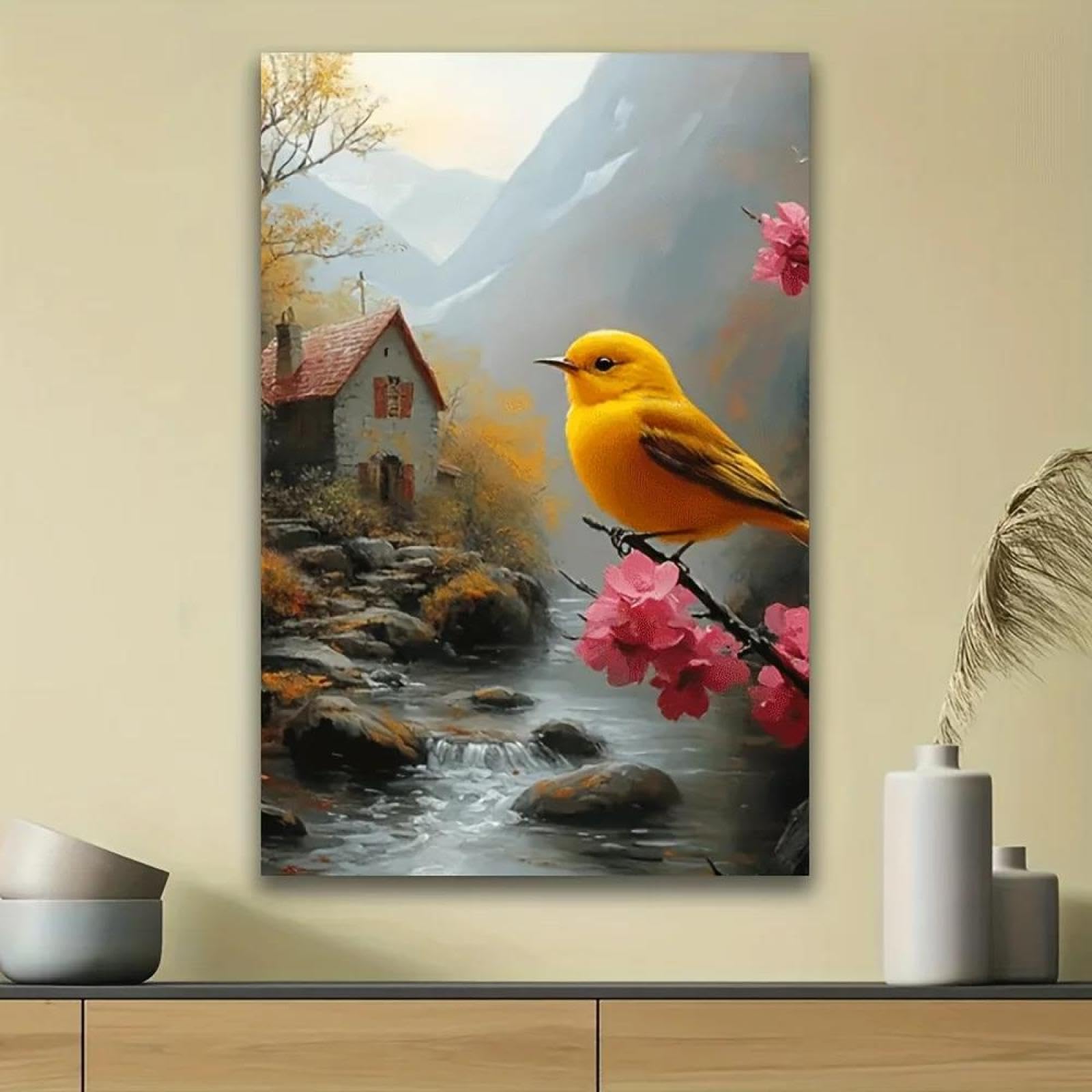 Yocheng Canvas Wall Art,Colorful Riverside Bird Print,Ornament For Living Room,Dining Room 40x50cm No Frame