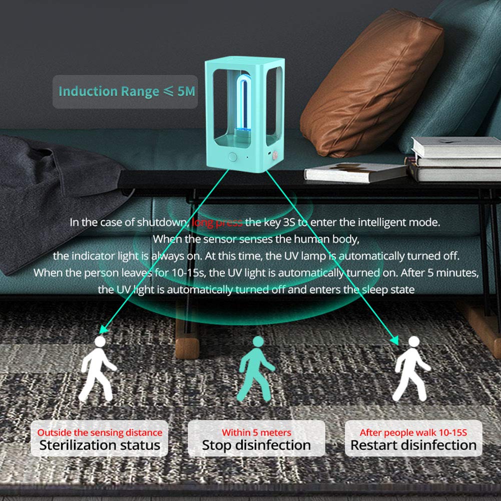 USB Esterilizador de luz UV recargable Sensor de movimiento PIR Lámparas de esterilizador ultravioleta Lámpara de esterilizador UVC portátil,Blanco