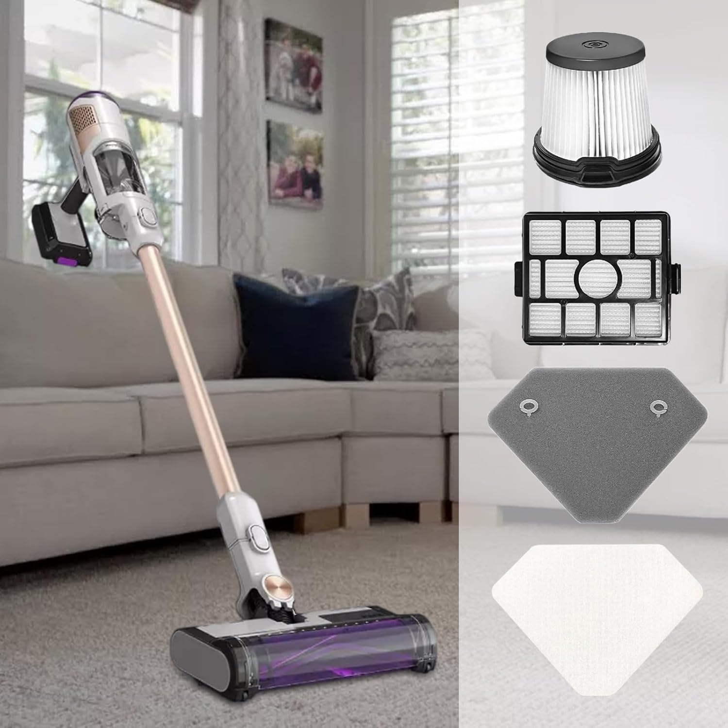 Vacuum Filter Replacement Kit Compatible with Clean Lightweight Cordless Cleaner Stick Vacuum BU3523 BU3521 BU3120 Part XFBU3000 XPRFIW1000, 2 HEPA Filter, 2 Pre Filter, 2 Foam & Felt Filter