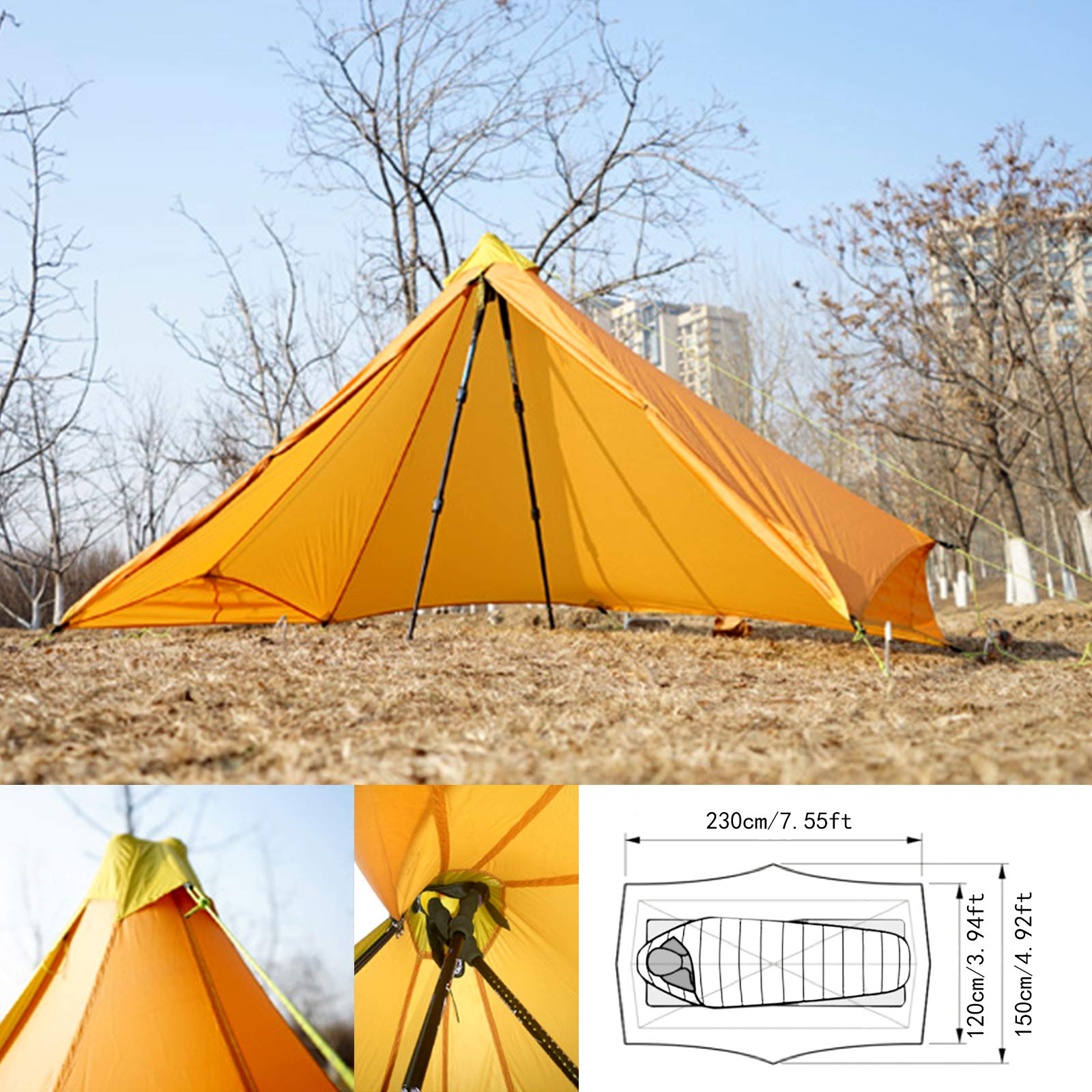 Amazon | 1人用 ワンポールテント 登山用 テント 両面シリコーン