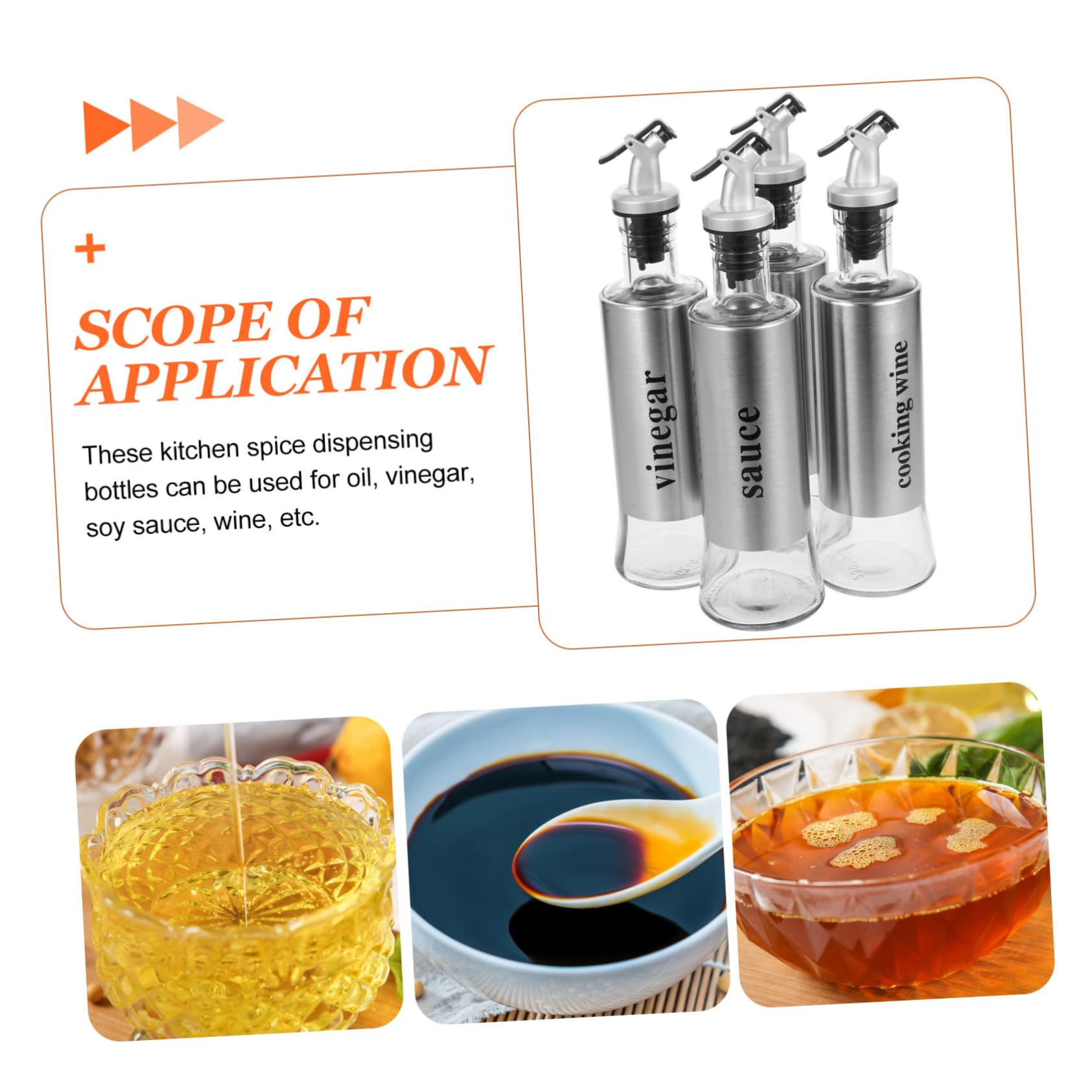 Cabilock Set de 4 Botellas Dispensadoras de Aceite y Vinagre de 300ml Diseño Elegante de Acero Inoxidable y Vidrio para Cocinas y Restaurantes
