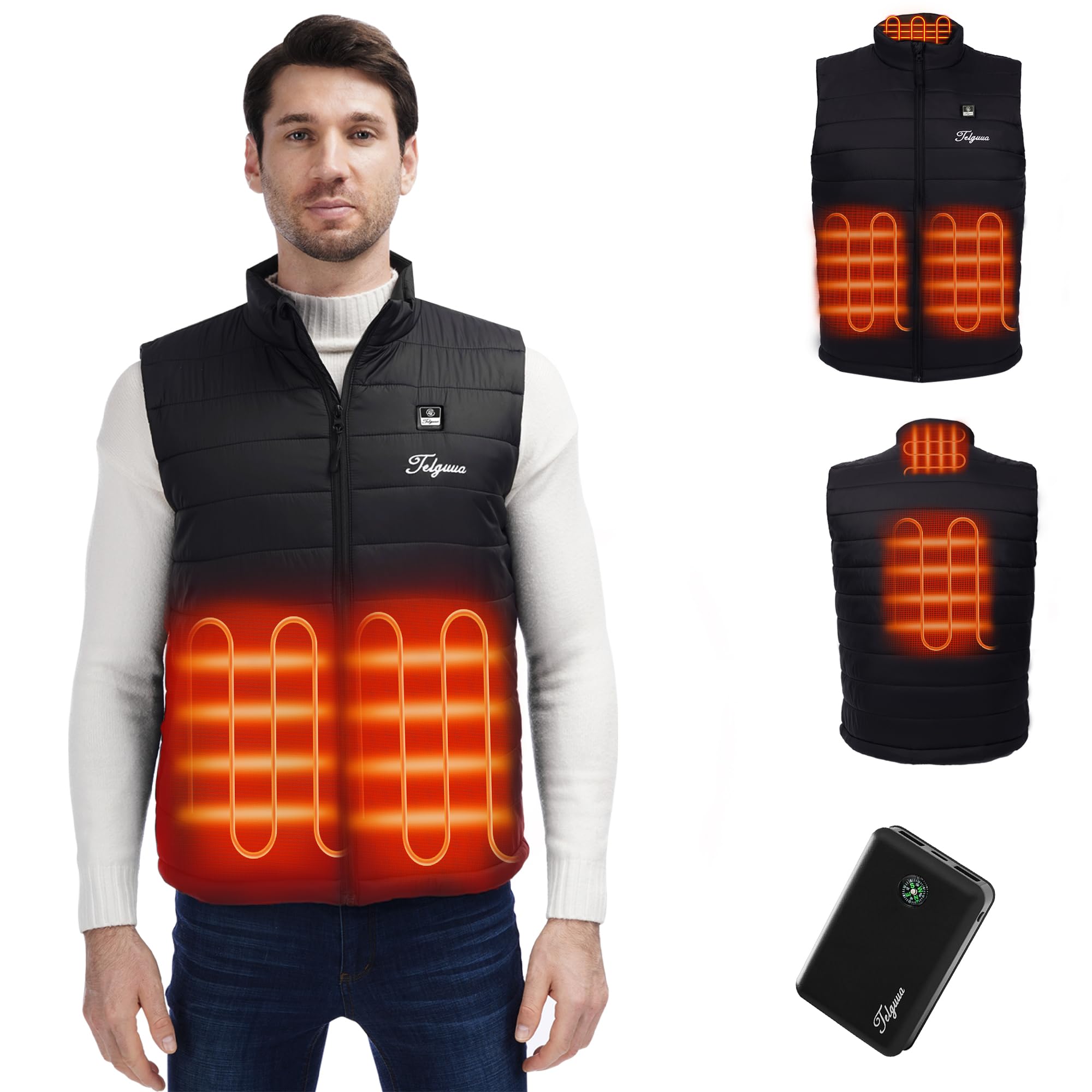Telguua Giacche riscaldabili da uomo invernali giacca riscaldata elettrica carica cappotto riscaldante caldo ricaricabile e batteria da 14400 mAh per sci, moto, escursionismo