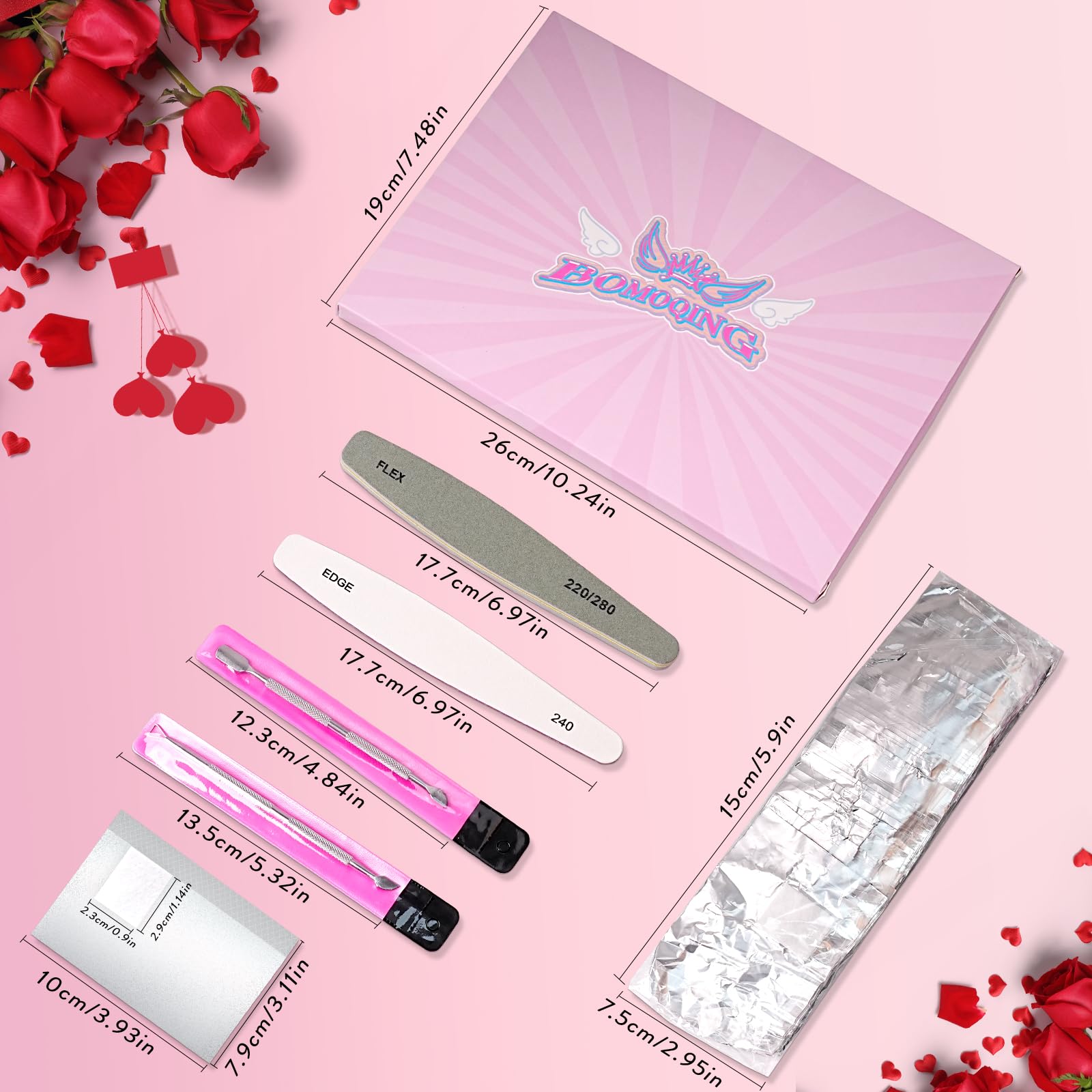 200 envolturas de uñas de aluminio para eliminación de polvo de inmersión acrílico, kit de removedor de esmalte de gel con 1 empujador de cutículas, 1 pelador triangular y 2 limas de uñas, 7