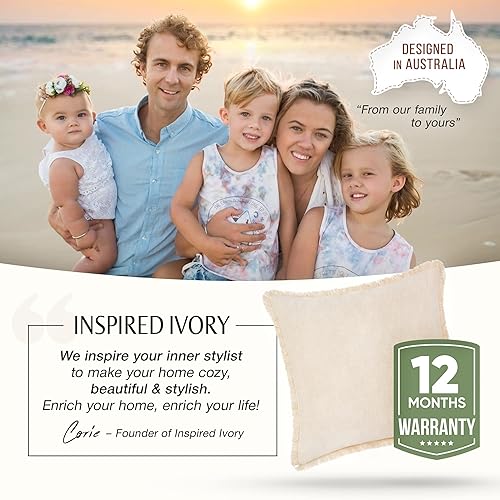 Miniatura 7 de Inspired Ivory Funda de almohada de 20 x 20 pulgadas, funda de almohada decorativa de lino natural con ribete de borlas, funda de cojín de granja