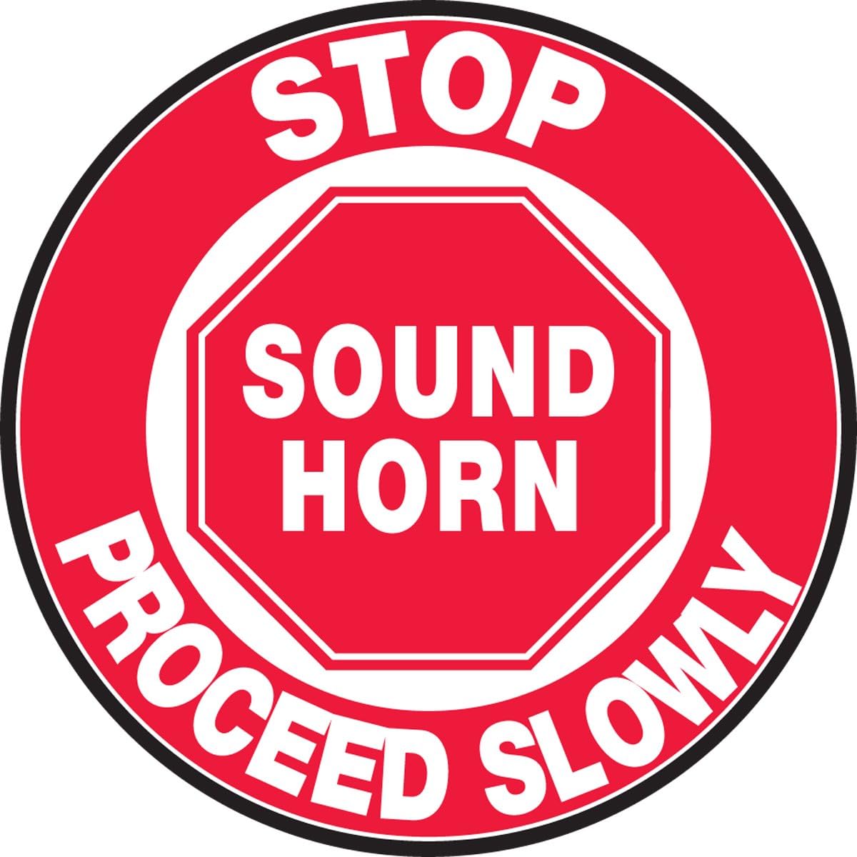 AccuformNMC Floor Sign "No Forklifts In This Area" with Symbol, 17" Diameter Non-Slip Adhesive Vinyl Forklift Sign, Red/Black on White, Made in the USA, MFS737