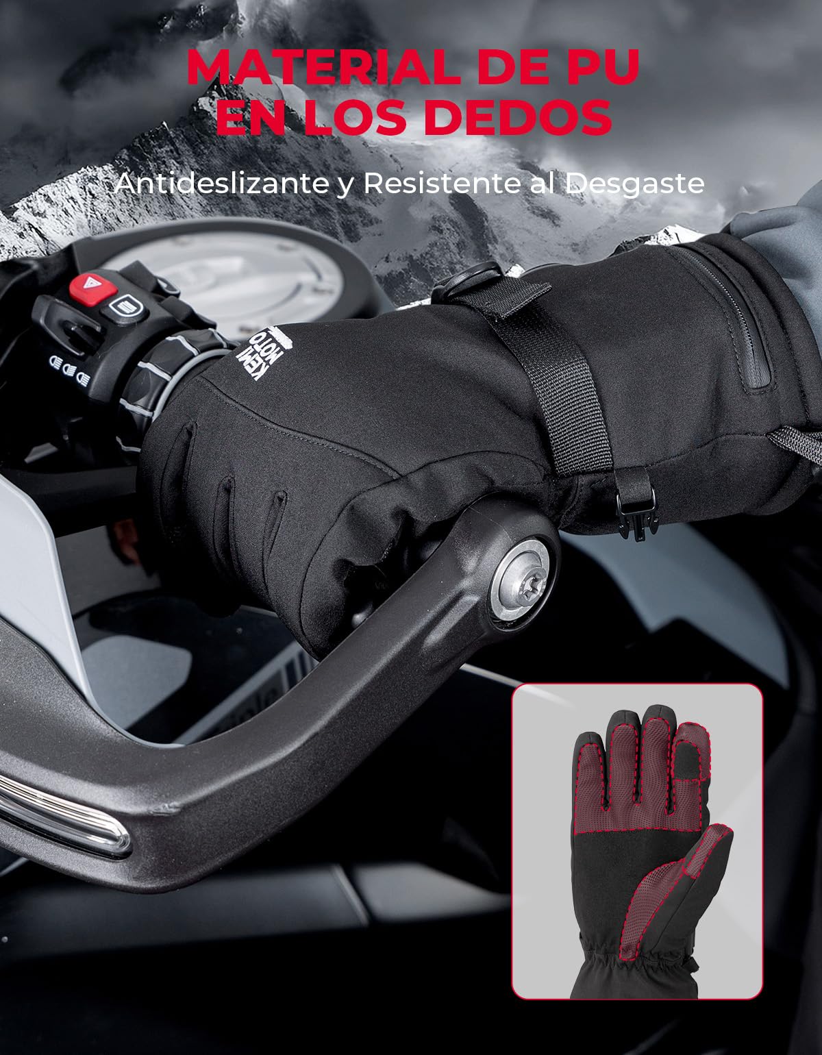 KEMIMOTO Guantes Calefactables Moto, Retención de Calor Desde -10℃ a -5℃, 3 Modos de Calefacción 2500 mAH, Resistente al Desgaste Deportes de Inviernos al Aire Libre Hielo & Nieve