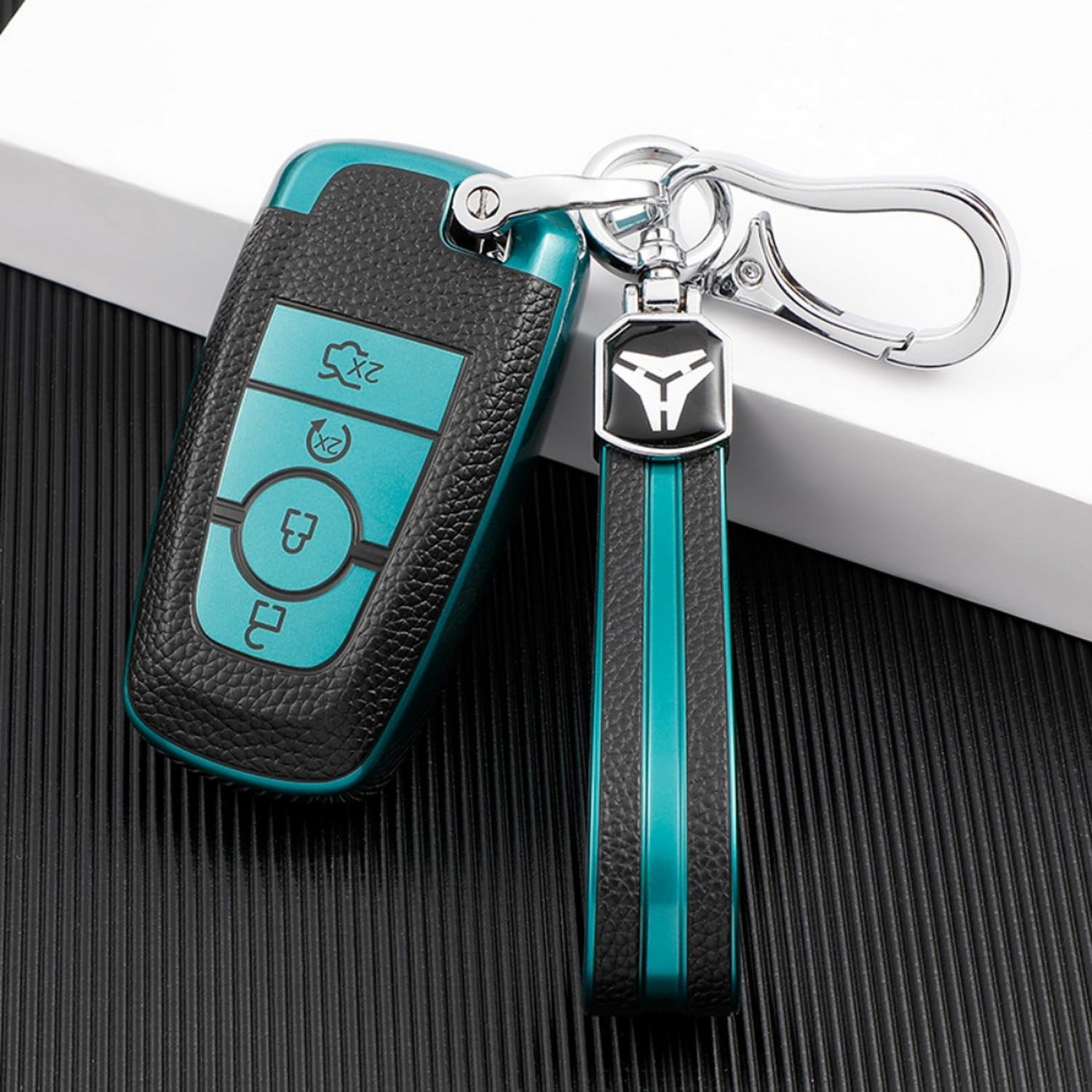 LAVIYE Custodia per portachiavi per auto in pelle TPU, per Ford Edge Fusion Mustang Explorer F150 F250 F350 Ecosport Accessori per portachiavi