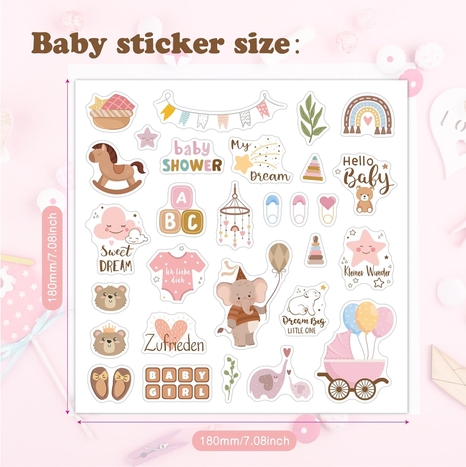 4 Sheets German Baby Milestone Stickers, Transparent Matte Waterproof Vinyl for Scrapbooking, Baby Shower Decor, Memory Book, Journaling, Album & Nursery Decor