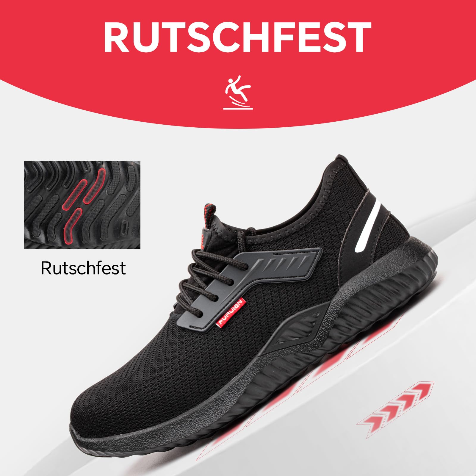 Furuian Zapatos de seguridad para hombre, ligeros, antideslizantes, con puntera de acero, transpirables, deportivos