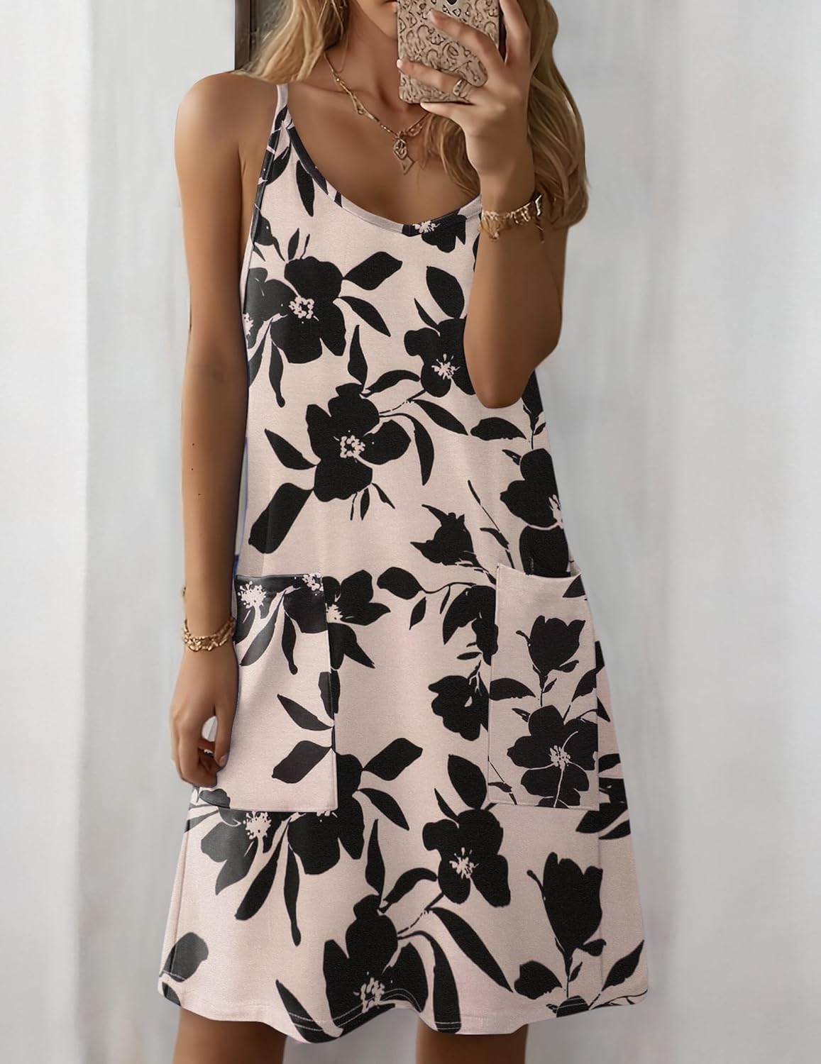 Zeagoo Women Summer Dresses Casual Beach Vacation Dress Spaghetti Strap Sundress Sleeveless Mini Short Dress with Pockets - Image 3