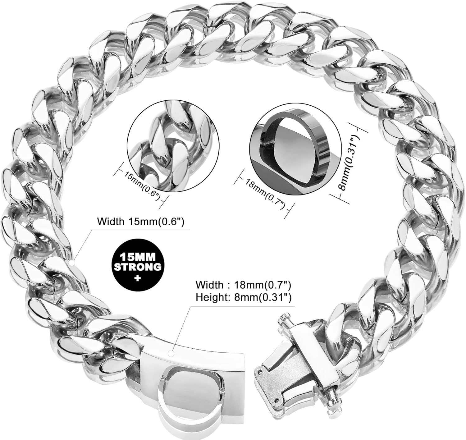 Dog Chain Collars Heavy Duty Cuban Link Silver Dog Chain Dog Necklace Chain Collar with Metal Buckle D Ring for Medium Large Dog Puppy Costume Accessory - Image 3