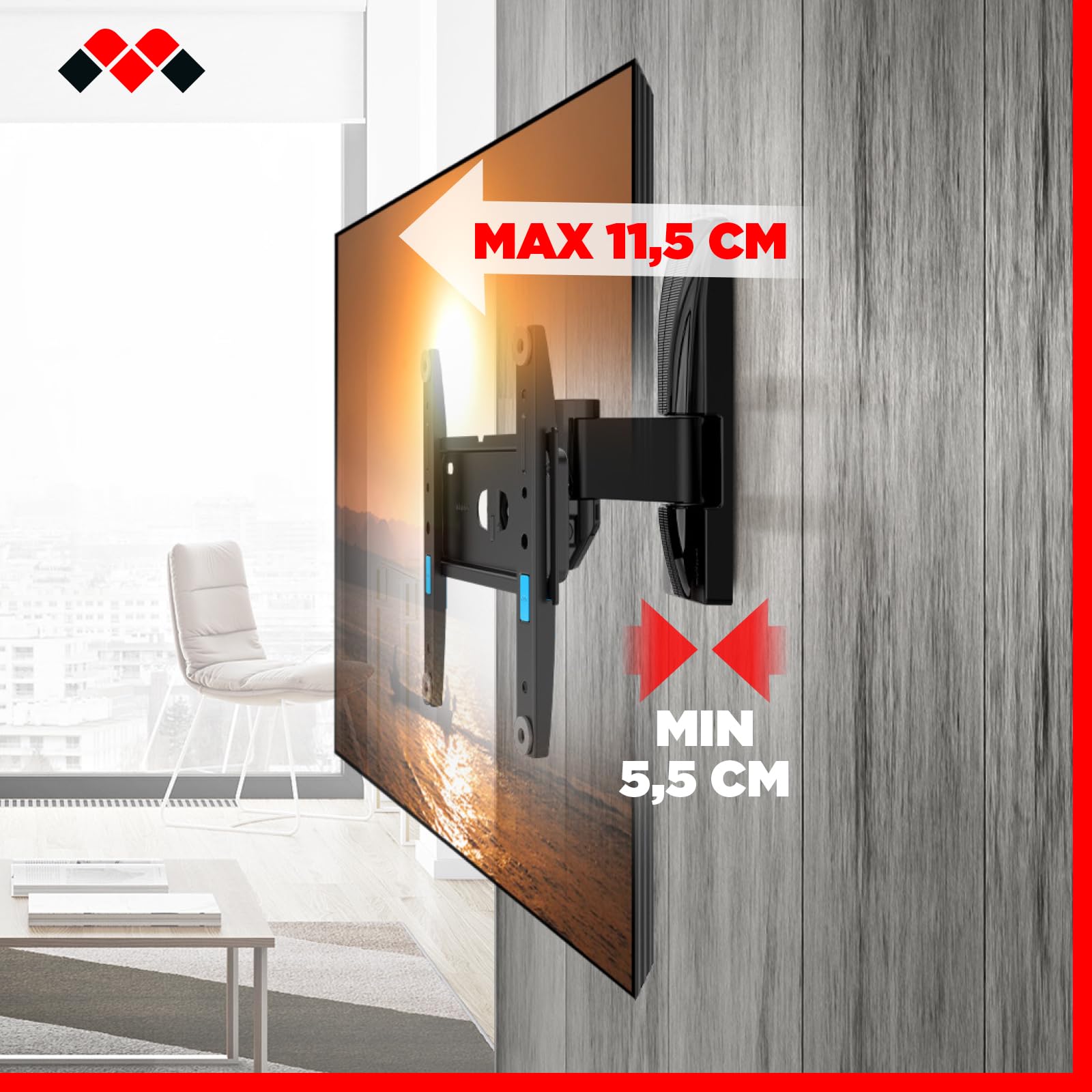 Meliconi Space System TURN 200 Supporto TV parete Cartongesso 26-45" VESA 50-200 30 kg Tilt & Turn Nero