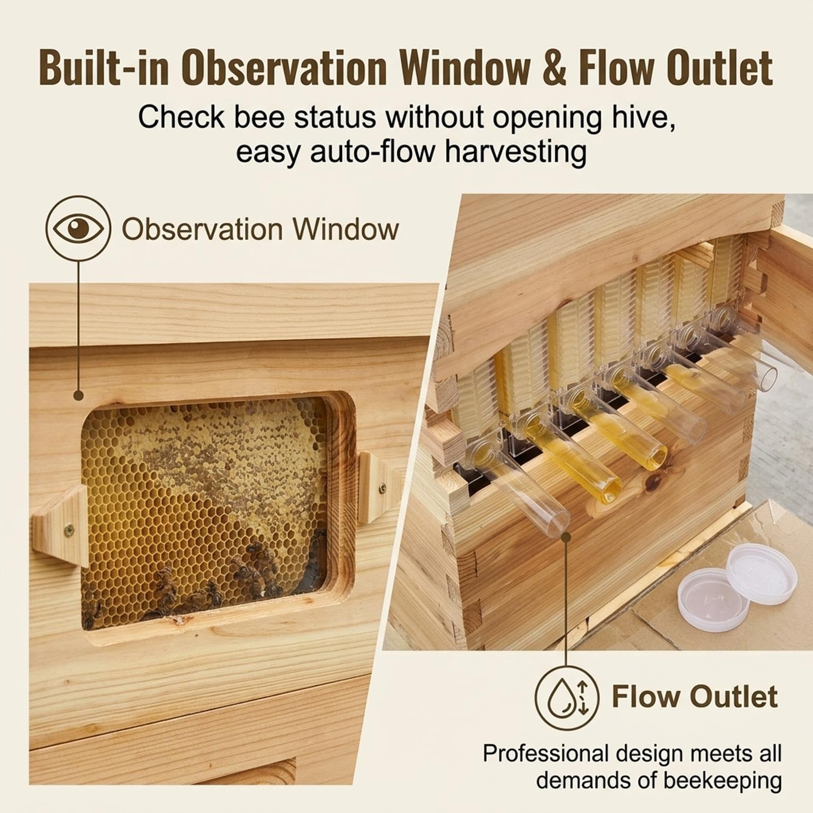 Bienenstock,Auto-Flow Bienenstock-Starterset mit Holzrahmen für die Imkerei