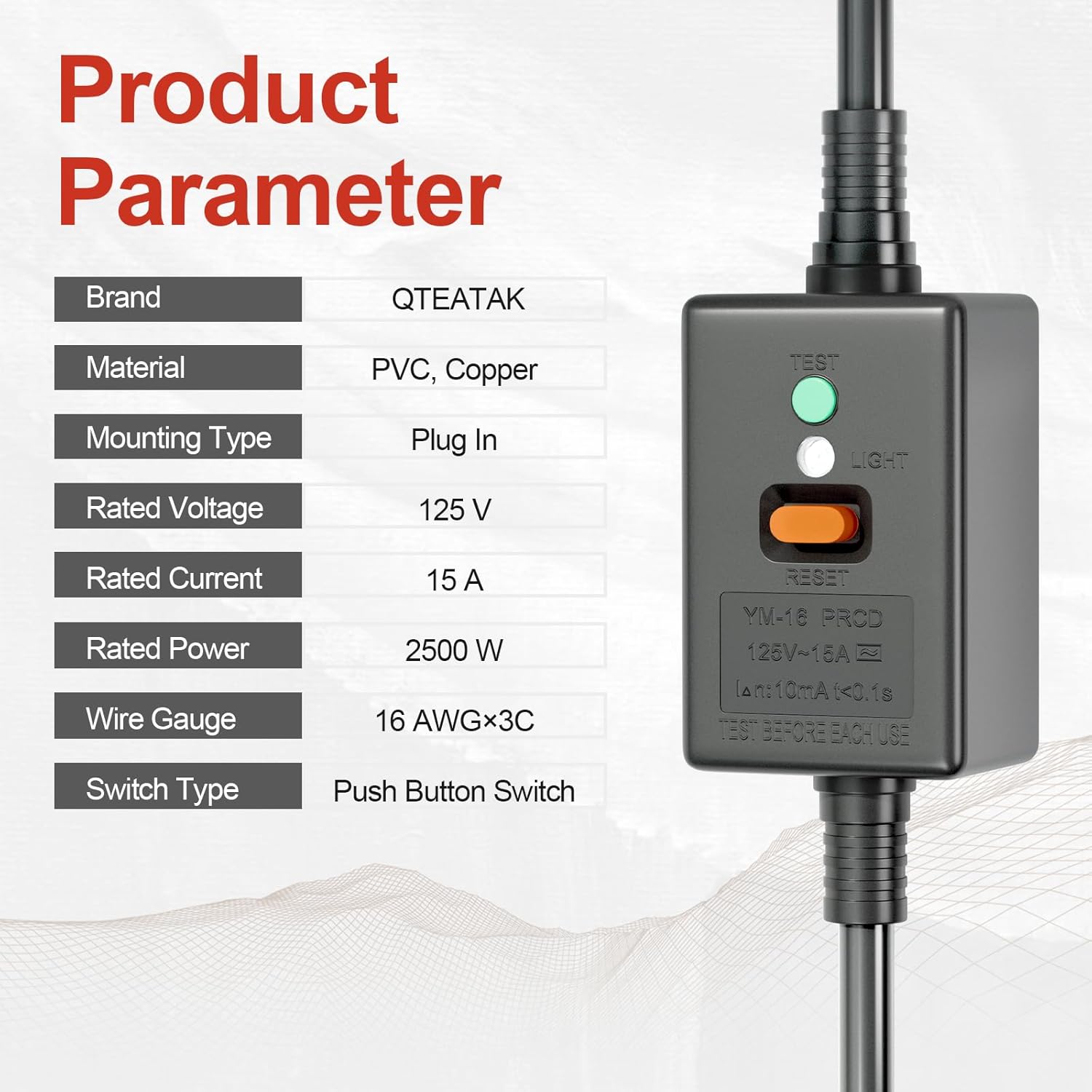 QTEATAK GFCI with Male and Female Connectors, 3 Prong 3-Wire 6FT Extension Cord, 125 V 15 A Leakage Protector, Indoor/Outdoor Use, Protector for Water Heater, Air Conditioner, Washing Machine