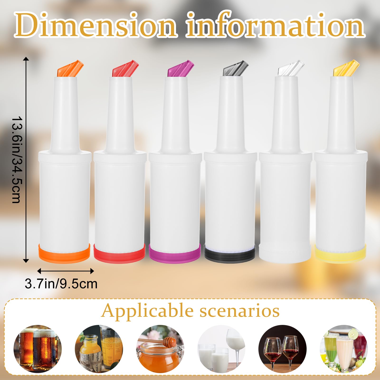 Dimeho 6 contenitori colorati in plastica per versare succhi di frutta, dispenser per succhi da 963,9 g, con beccuccio affusolato, per bar, feste, cucina