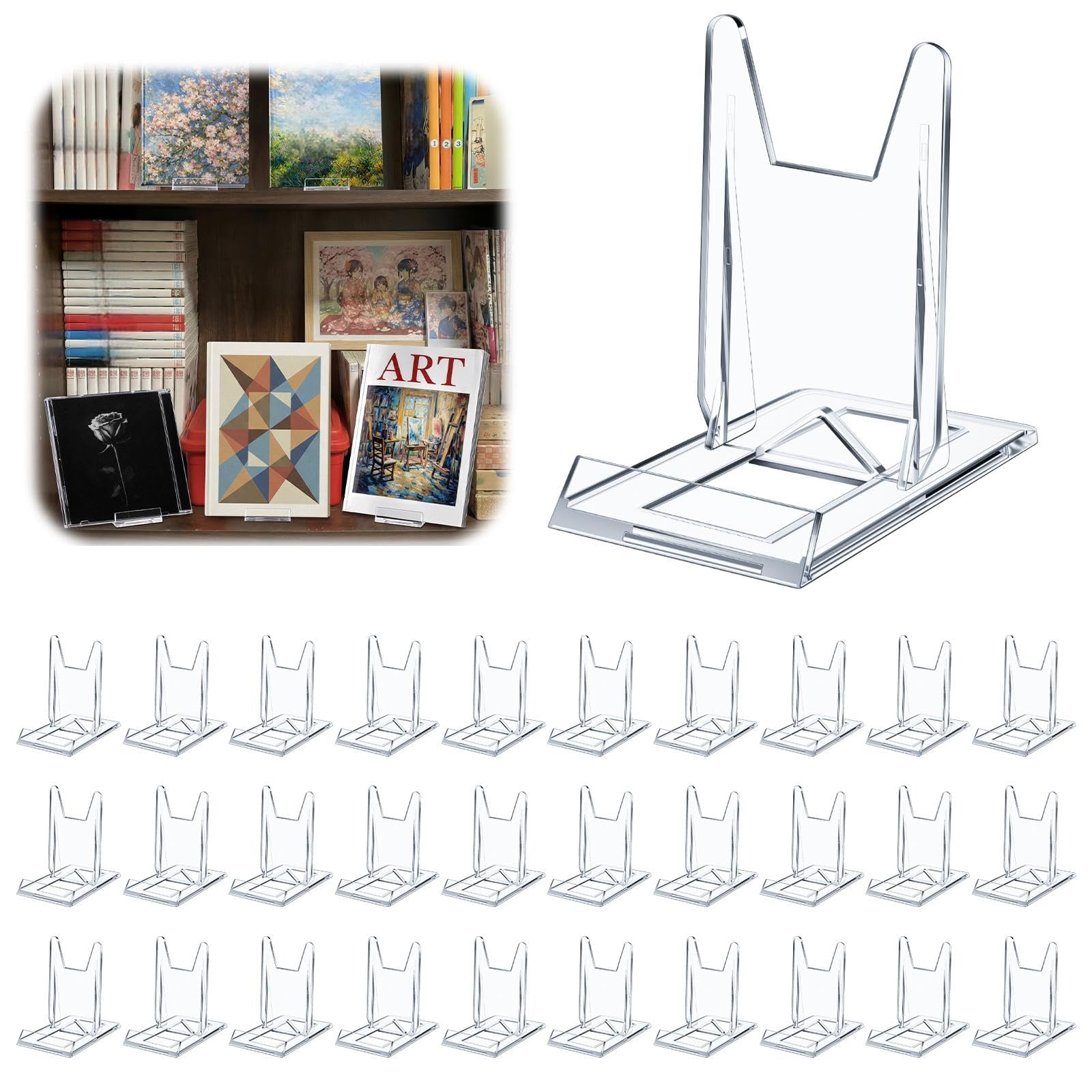 Photo 1 of Hushee 30 Pack Acrylic Book Stand for Display Adjustable Clear Book Display Holder Easel Rack Stand for Home Office Back to School Library Bookshelf Comic Album CD Magazine Postcard Artworks