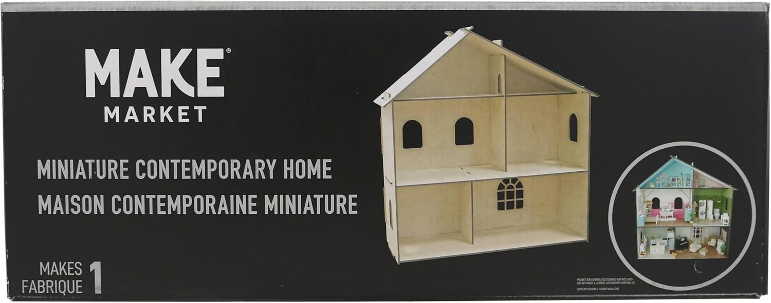 Make Market Dollhouse Kit, Unfinished Wooden Bungalow Display, Natural, 24" x 23.3" x 8.5", 1-Pack