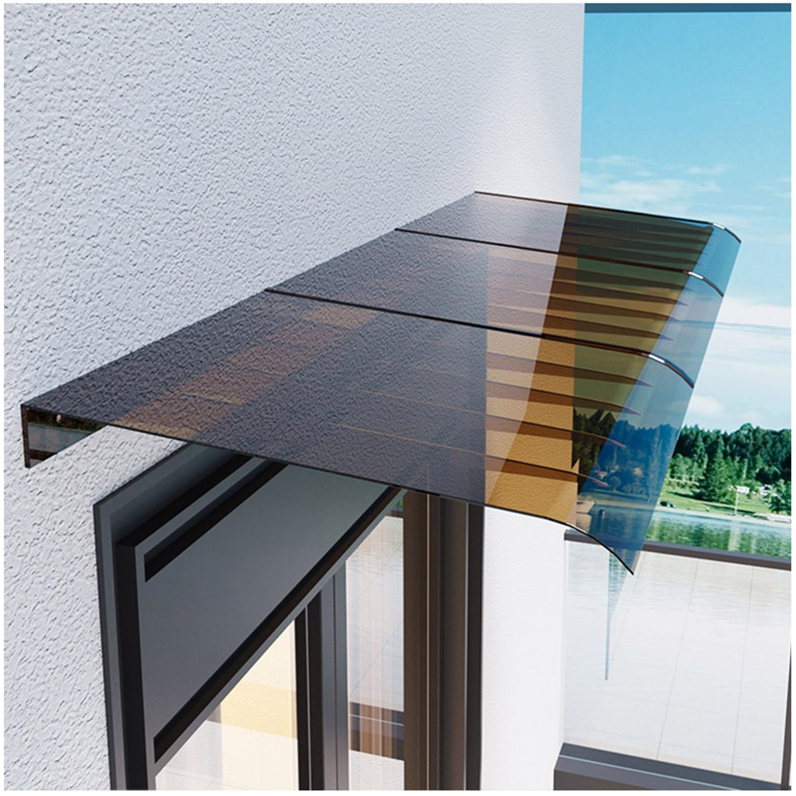 Czyzmdd Brown Patio Awning Canopy Outdoor Window Door Polycarbonate Cover Shelter Snow Rain Protection 40Cmx480cm