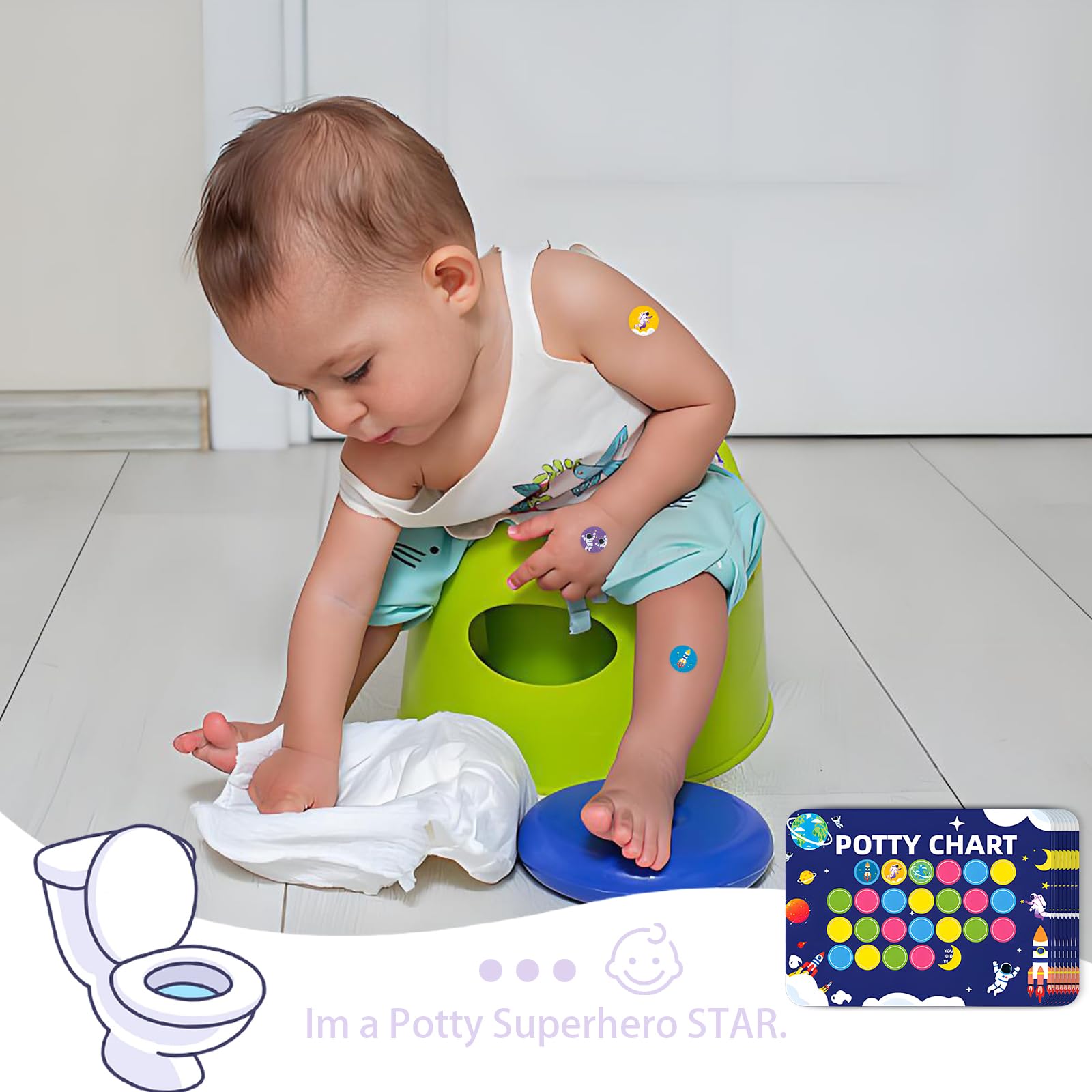 12 Pcs Potty Training Reward Chart with 210 Stickers Toilet Training Sticker Chart for Toddlers Fun & Motivational Space Pattern Wipe-Clean Easy to Use Ideal for Home & Preschool - Image 3