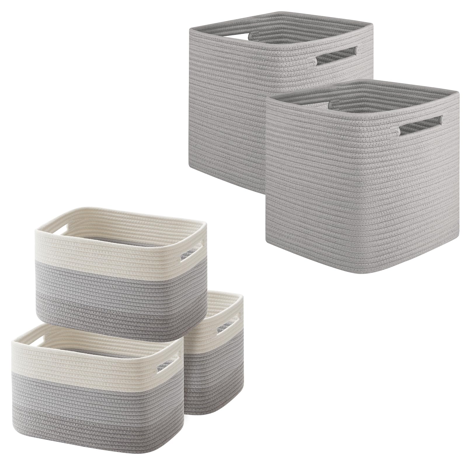 For Living Room OIAHOMY Storage Basket, Woven Baskets For Storage, Cotton Rope Basket For Toys,Towel Baskets For Bathroom - Pack Of 3, Gradient Gray Blanket Basket