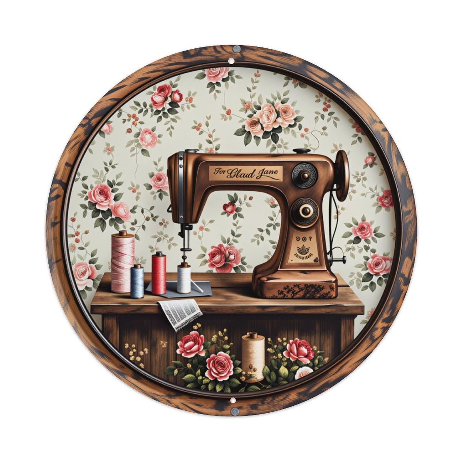 Floral Rose Pattern Background Round Tin Sign Vintage Style Metal Sign Home Bar Garden Wall Plaque Decor Metal Poster 8x8 Inch