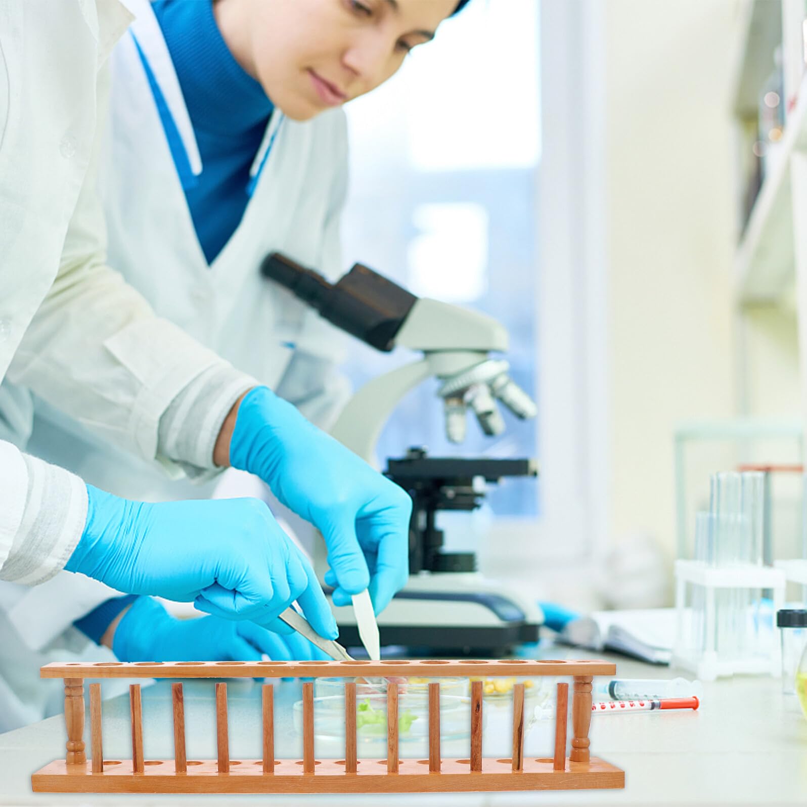 VALICLUD Porta Tubi in Legno 12 Fori Supporto per Provette Laboratorio Leggero e Pratico per Uso Scientifico e Didattico