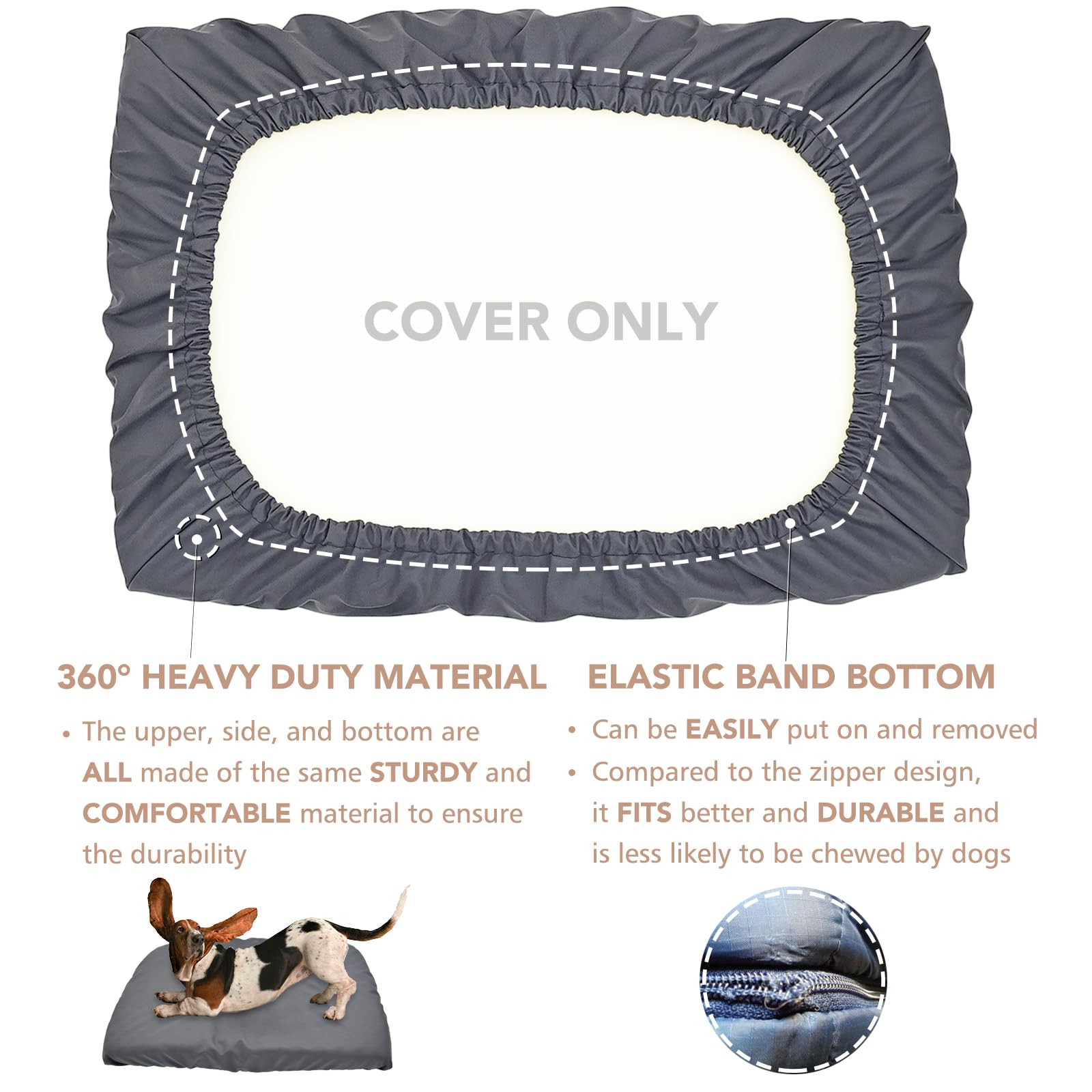 Dog Bed Cover Waterproof Replacement Machine Washable Covers for Dog Bed Heavy Duty Scratch Resistant Mattress Protector Pet Bed 54x44 Inch Grey Cover Only