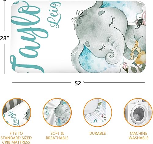 Miniatura 6 de Sábanas personalizadas para cuna de bebé, sábana bajera ajustable con nombre personalizado para funda de colchón estándar de cuna, paquete de 2