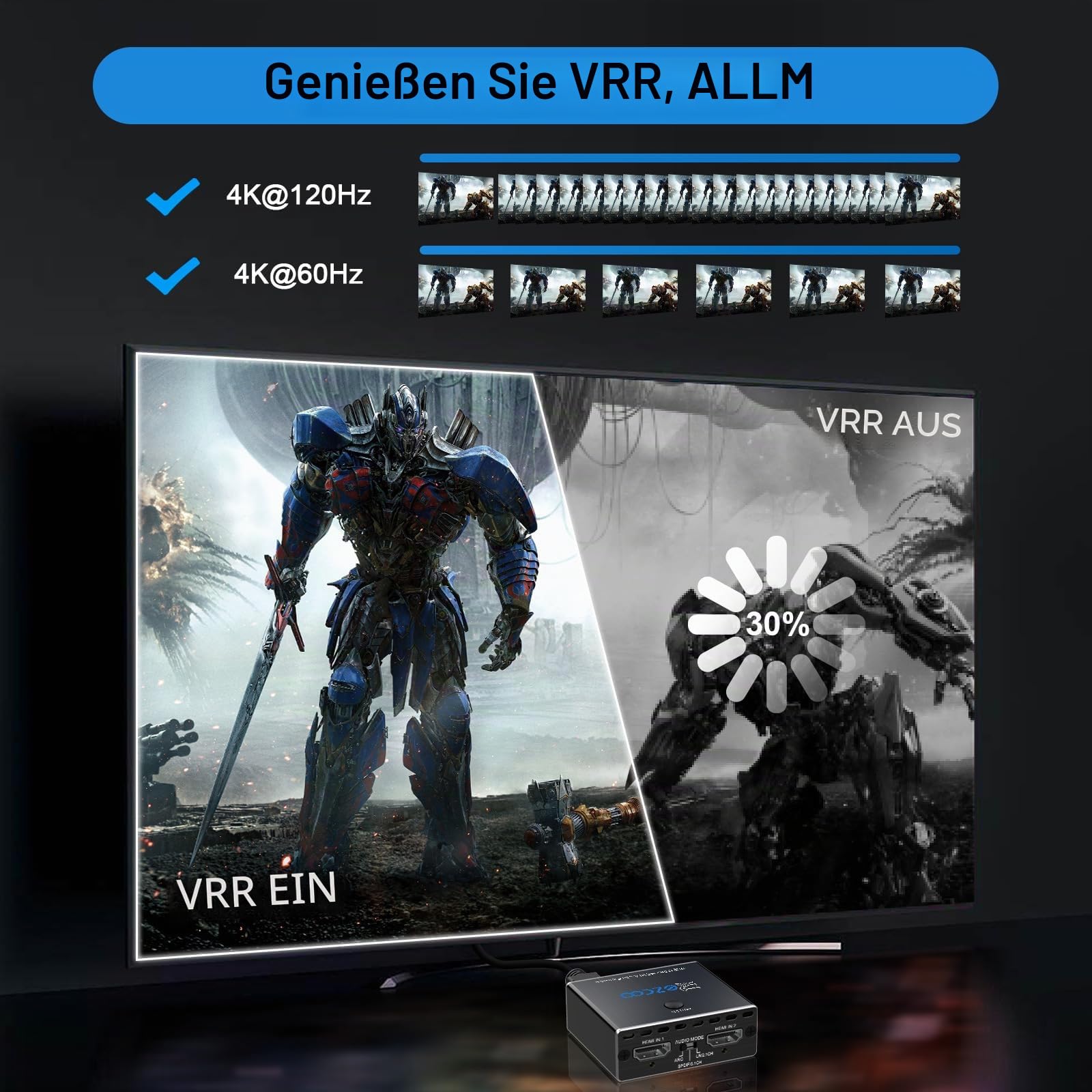 Audio Extractor HDMI 2.1 4K 120Hz VRR ALLM HDCP2.3 HDR10 ARC Audio Extractor Switch 2 in 1 Ausgang Audio Konverter SPDIF Optisch Stereo Audio Breakout Dolby Digital EDID für PS5 Xbox