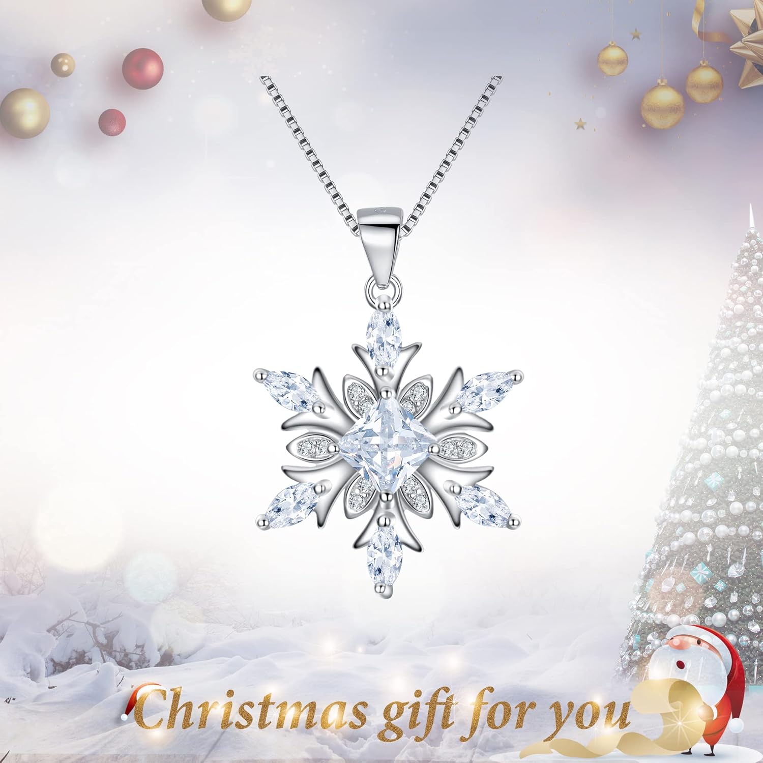 EVER FAITH 925 Sterling Silver Zircon Winter Jewelry for Women Girl Snowflake Flower Pendant Necklace - Image 2