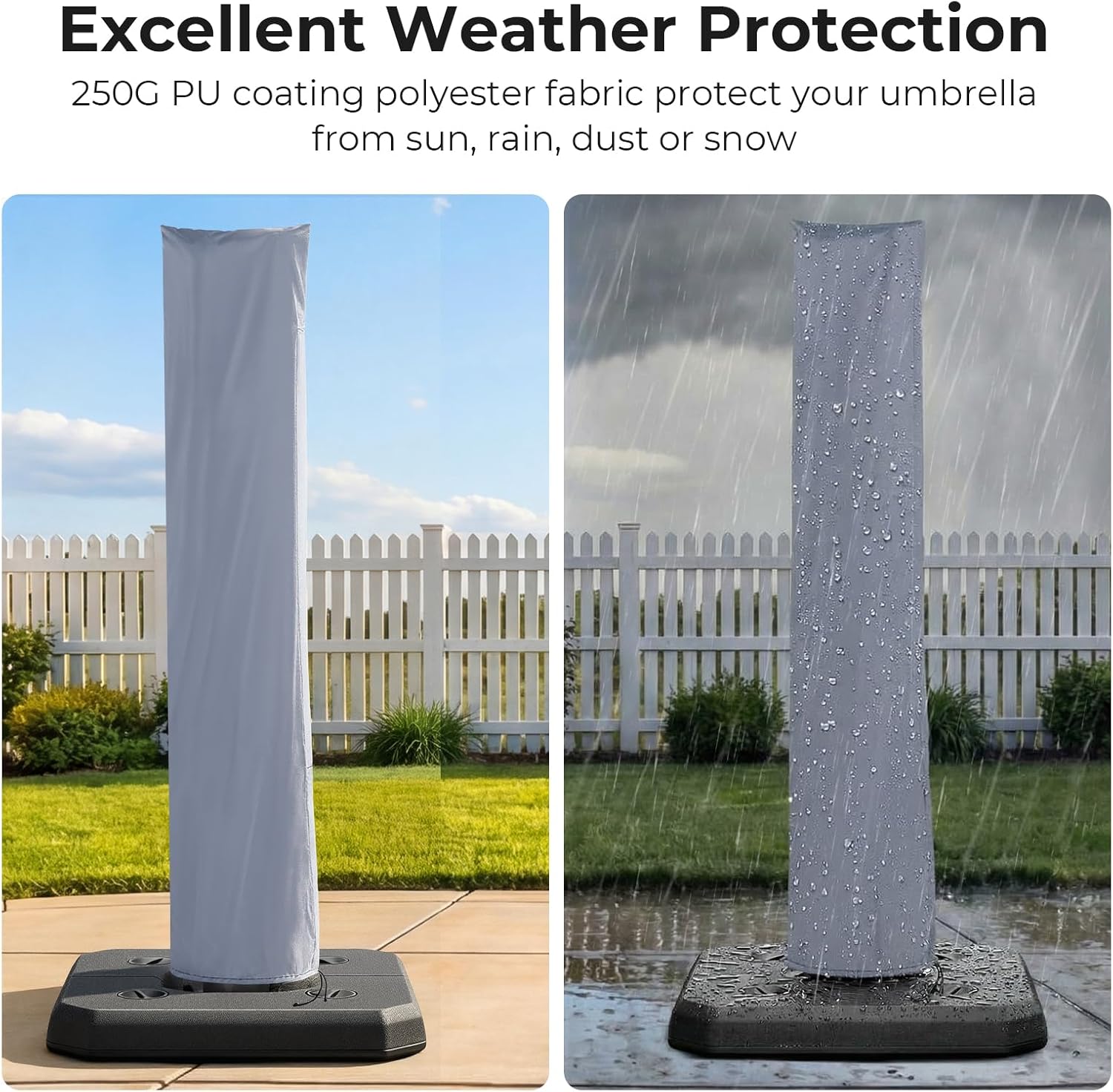 ONBRILL Patio Umbrella Cover, 600D Heavy Duty Waterproof Umbrella Covers for Outdoor Umbrellas 9ft to 11ft, Windproof Parasol Outdoor Umbrella Covers with Collapsible Rods, Drawstring and Zipper, Grey