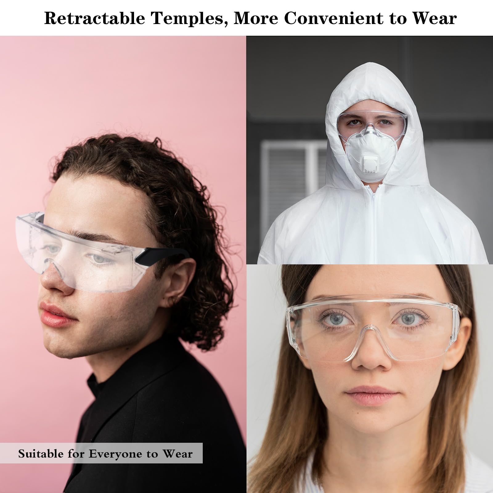 2 Stück Schutzbrille Überbrille, Safety Glasses, Sicherheitsbrille mit Transparent Anti-Beschlag, Arbeitsschutzbrille mit Verstellbare Bügel, Vollsichtbrille Arbeitsbrille für Baustelle Labor