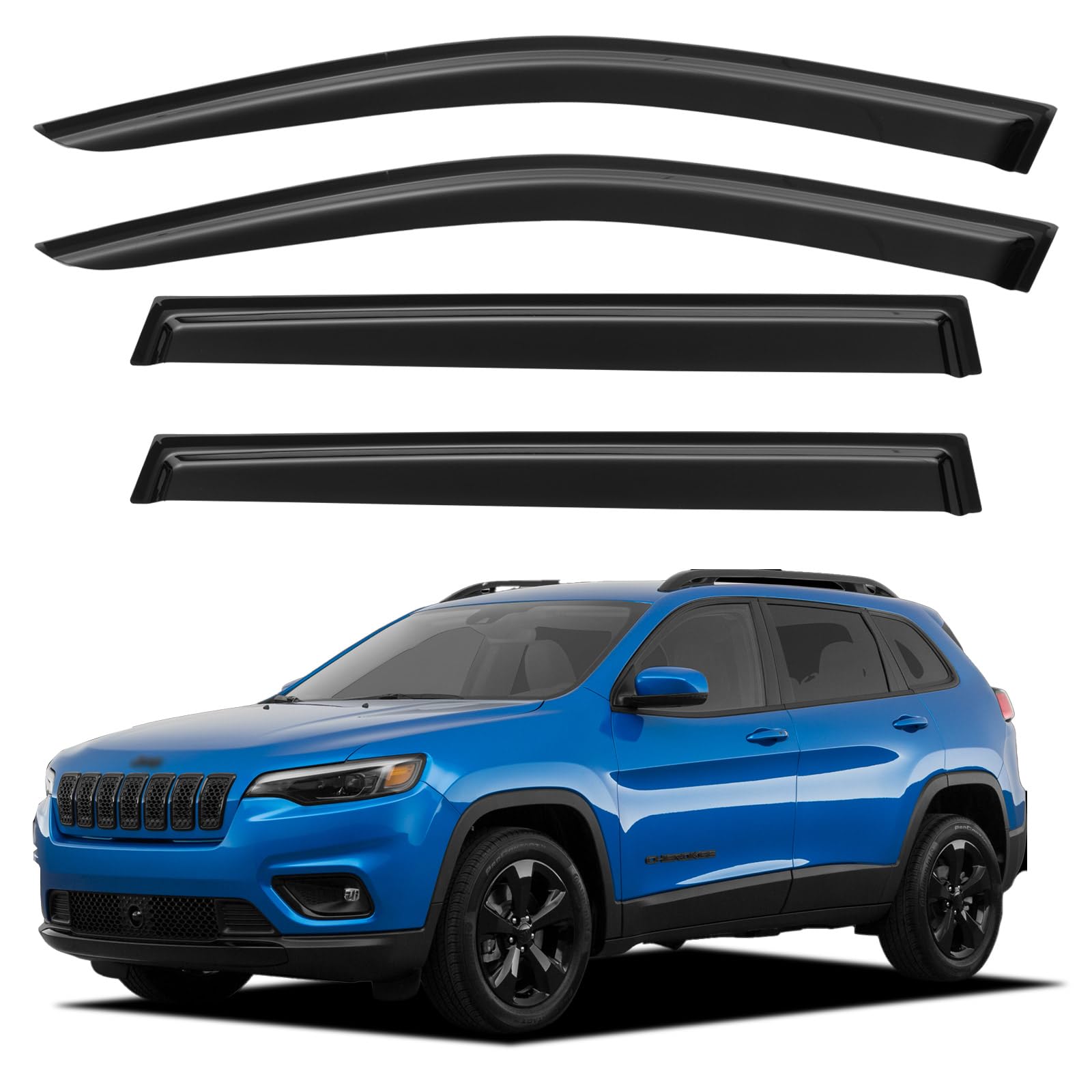 Window Visors Rain Guards for 2014-2023 Jeep Cherokee | Out-Channel Window Vent Wind Deflectors Visors Shades Protectors for 14-23 Jeep Cherokee KL