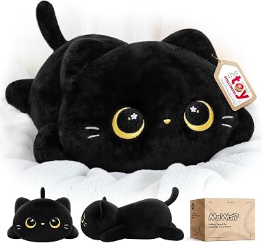 Mewaii Peluche Coussin Chat Noir Kawaii Ultra-Moelleuse - 33 cm