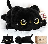 Mewaii Kawaii Black Cat Plush Pillow - 13 Inch Squishy Stuffed Animal Cuddle Toy for Kids, Girls & Cat Lovers