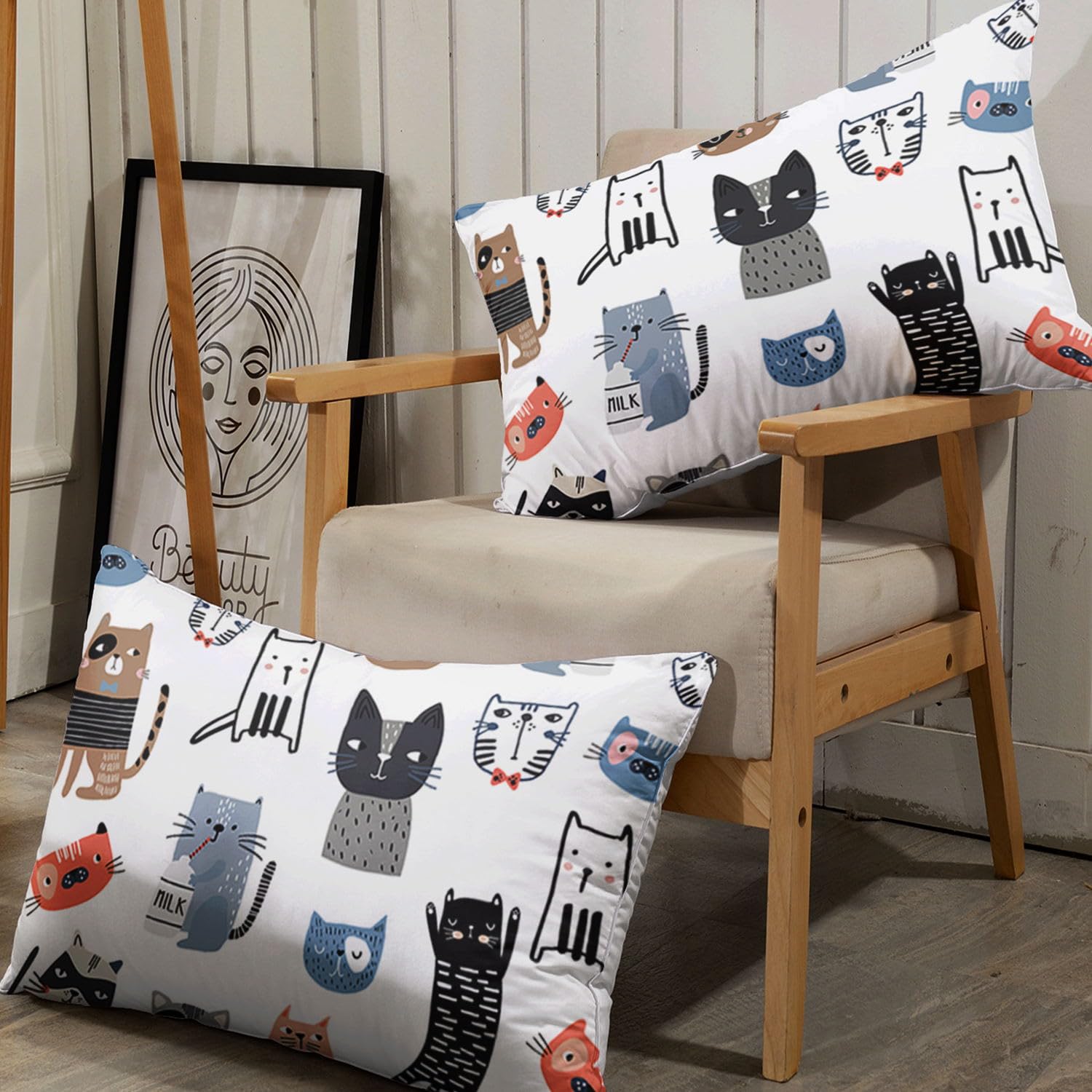 HOSIMA Bettwäsche-Set mit Cartoon-Katzen-Aufdruck für Erwachsene, Jungen und Mädchen - Bettbezug mit 2 Kissenbezügen (S)