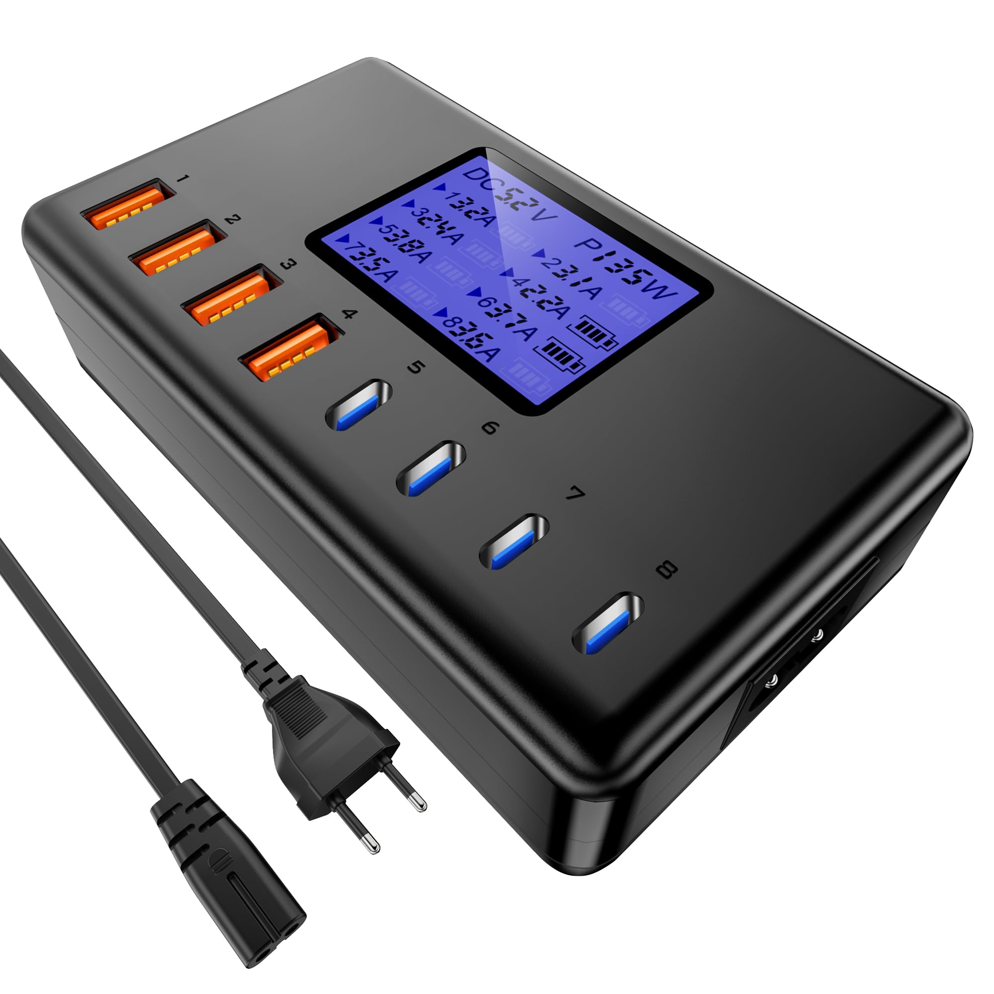 Caricatore USB C layajia, Caricatore Portatile USB Multiplo da 152W con display LCD digitale, 4 porte USB A e 4 porte USB C Caricatore rapido per iPhone, iPad, Samsung e altri dispositivi, etc.-nero