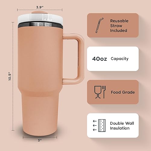 Miniatura 2 de Vaso de 40 onzas con asa, botella de agua reutilizable de acero inoxidable aislada, taza de viaje, taza de café helado para bebidas calientes y