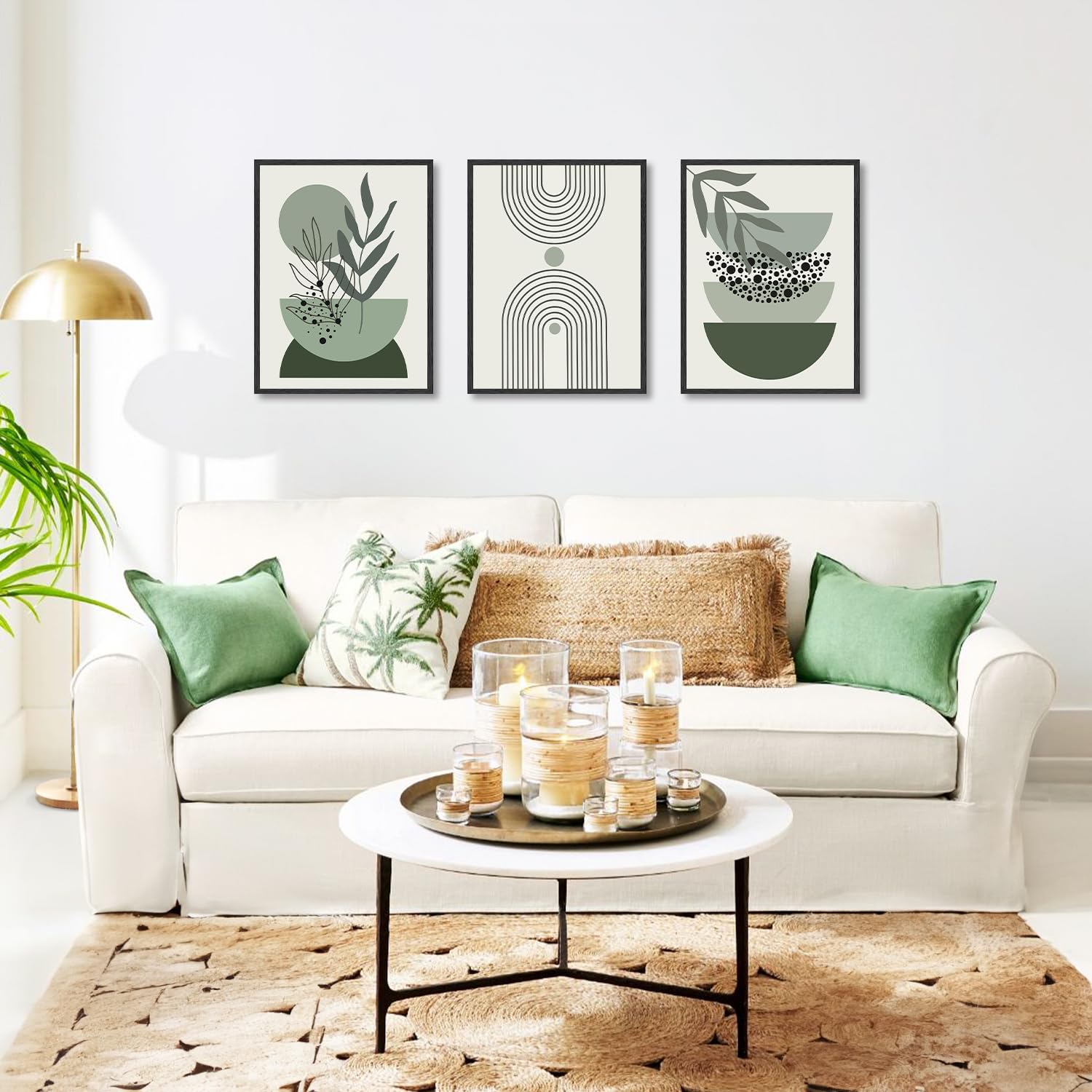Lot De 3 Posters Décoratifs Boho Vert Sauge – Motifs Géométriques Et Abstraits Pour Chambre Ou Salon (30x40 Cm)