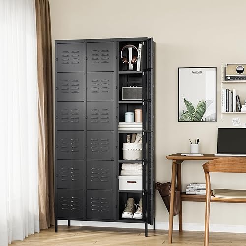 Miniatura 82 de Letaya Taquillas de metal para empleados: armario de almacenamiento de 9 puertas con estantes y gabinete de acero con cerradura para la escuela