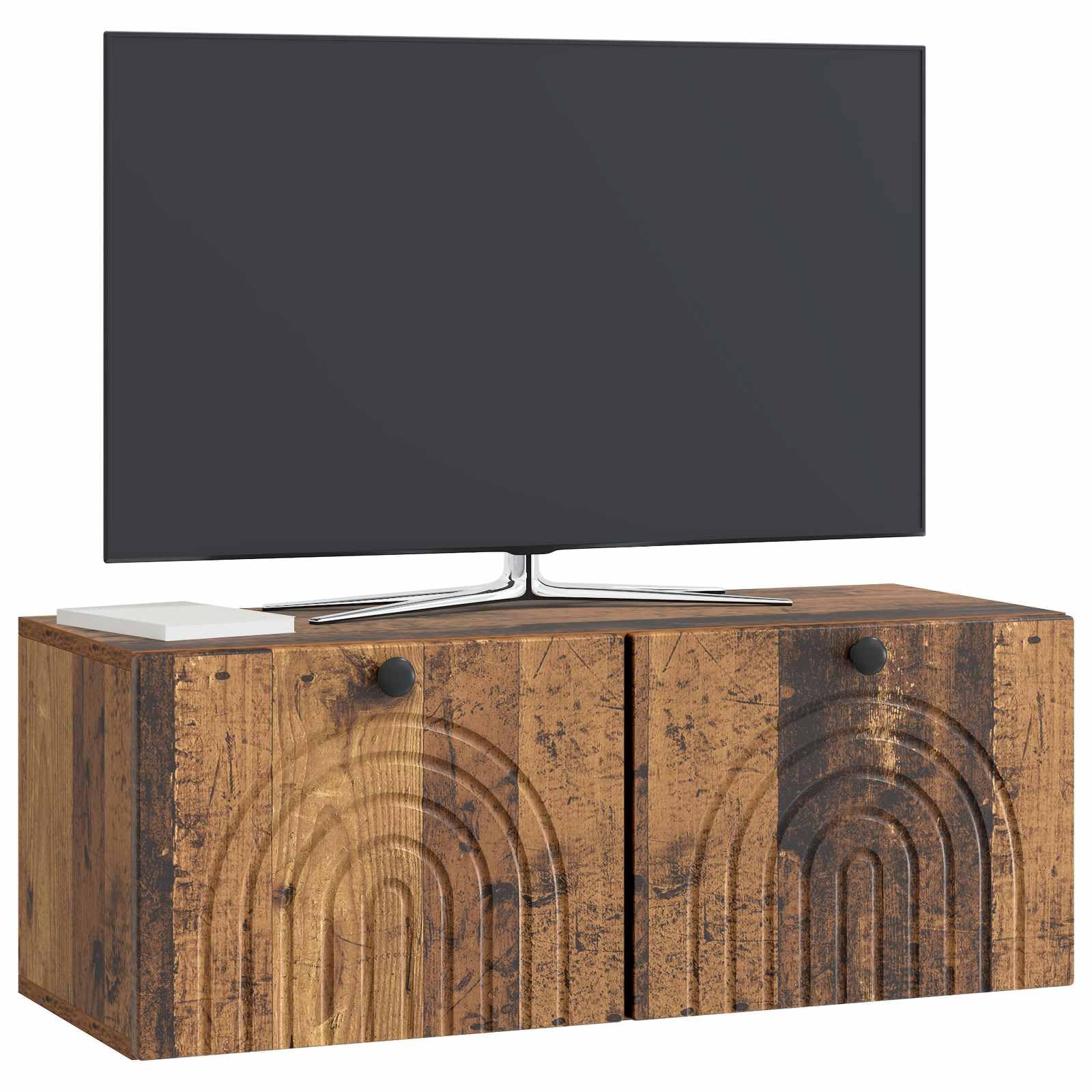 Wall Mounted TV Cabinet Old Wood 78, 5 x 31 x 30 cm, Entertainment Center met 2 Deuren, Zwevend Multimedia Meubel voor Woonkamer, Houtnerf Design, Eenvoudig te Monteren, Audio Video Accessoires