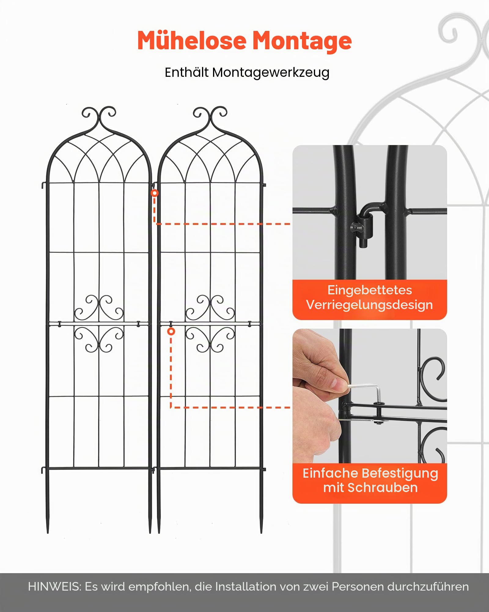 VEVOR Rankgitter, 152x40,5 cm 4er-Pack, Metall Rankhilfe mit Pulverbeschichteter Oberfläche & Verriegelungsmechanismus, Kletterhilfe, Garten Spalier, Pflanzengitter für Blumen, Gemüse & Rosen