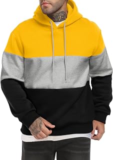 Men's Color Block Hoodies Long Sleeve Hooded Sweatshirt Pullover