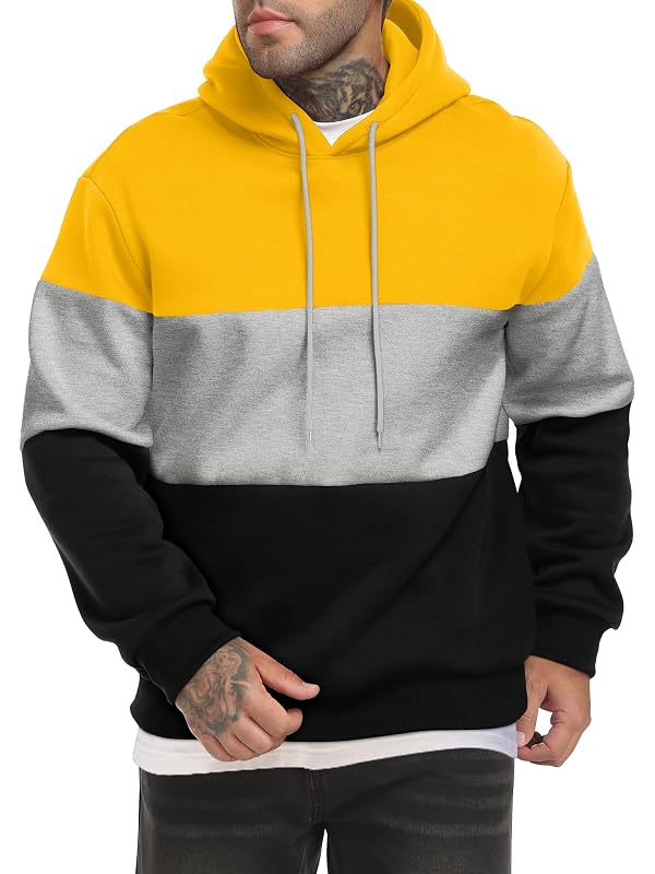 TUREFACE Men's Color Block Hoodies Long Sleeve Casual Drawstring Hooded Pullover Winter Sweatshirts Yellow Black by TUREFACE - Used condition - US$27.15