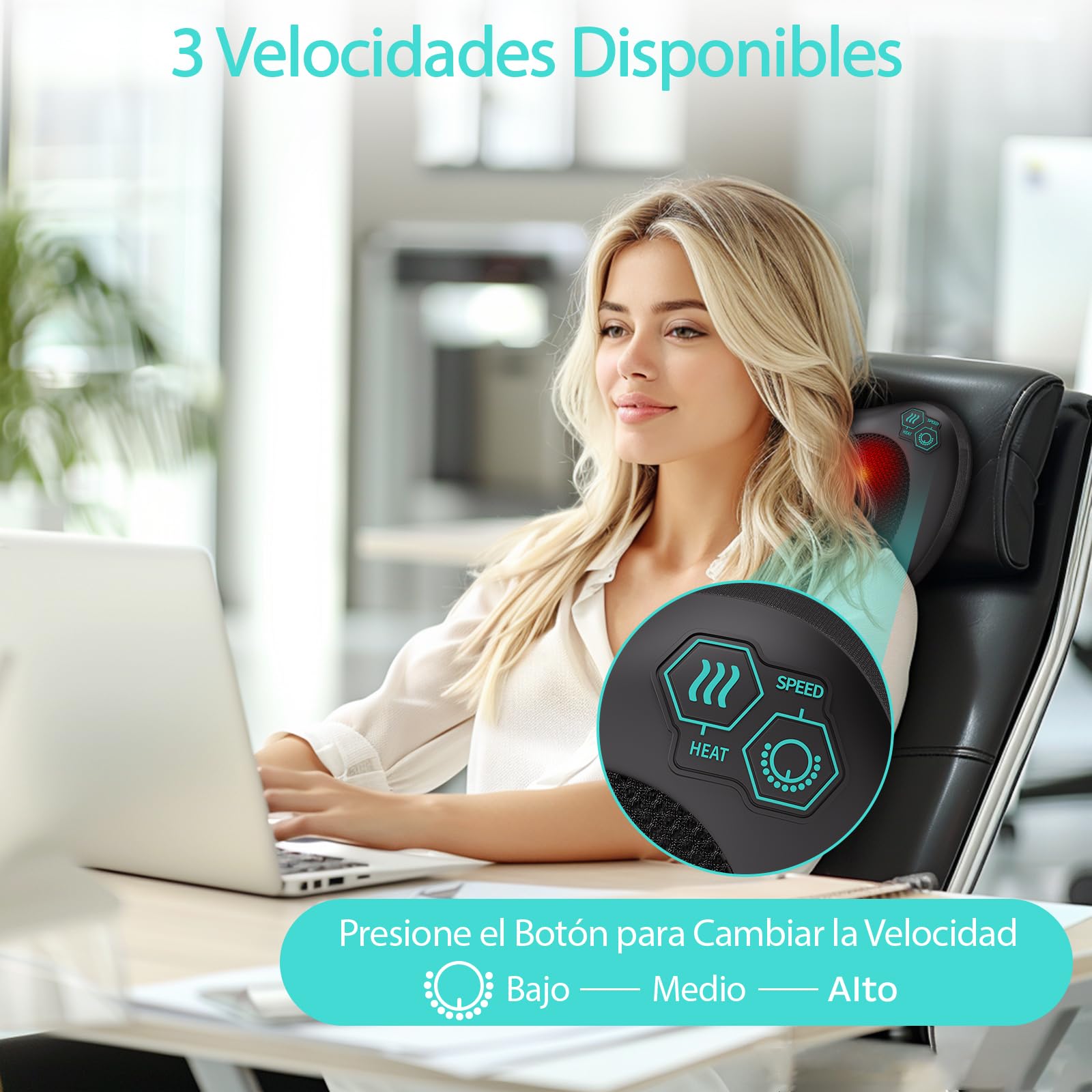 TAKRINK Masajeador Shiatsu para Espalda con 8 Nudos y 3 Niveles de Velocidad Rotación en Ambas Direcciones Ideal para Cuello y Cervical Regalo para Hombre y Mujer