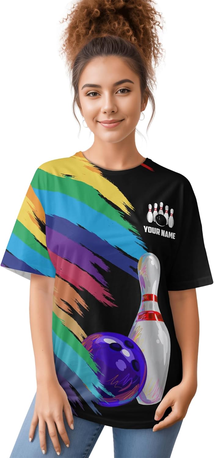 Unisex Bowling Tshirt Personalized Multicolor Bowling Theme Tee Shirt for Teenager 3 D Bowl with Pride Outfit