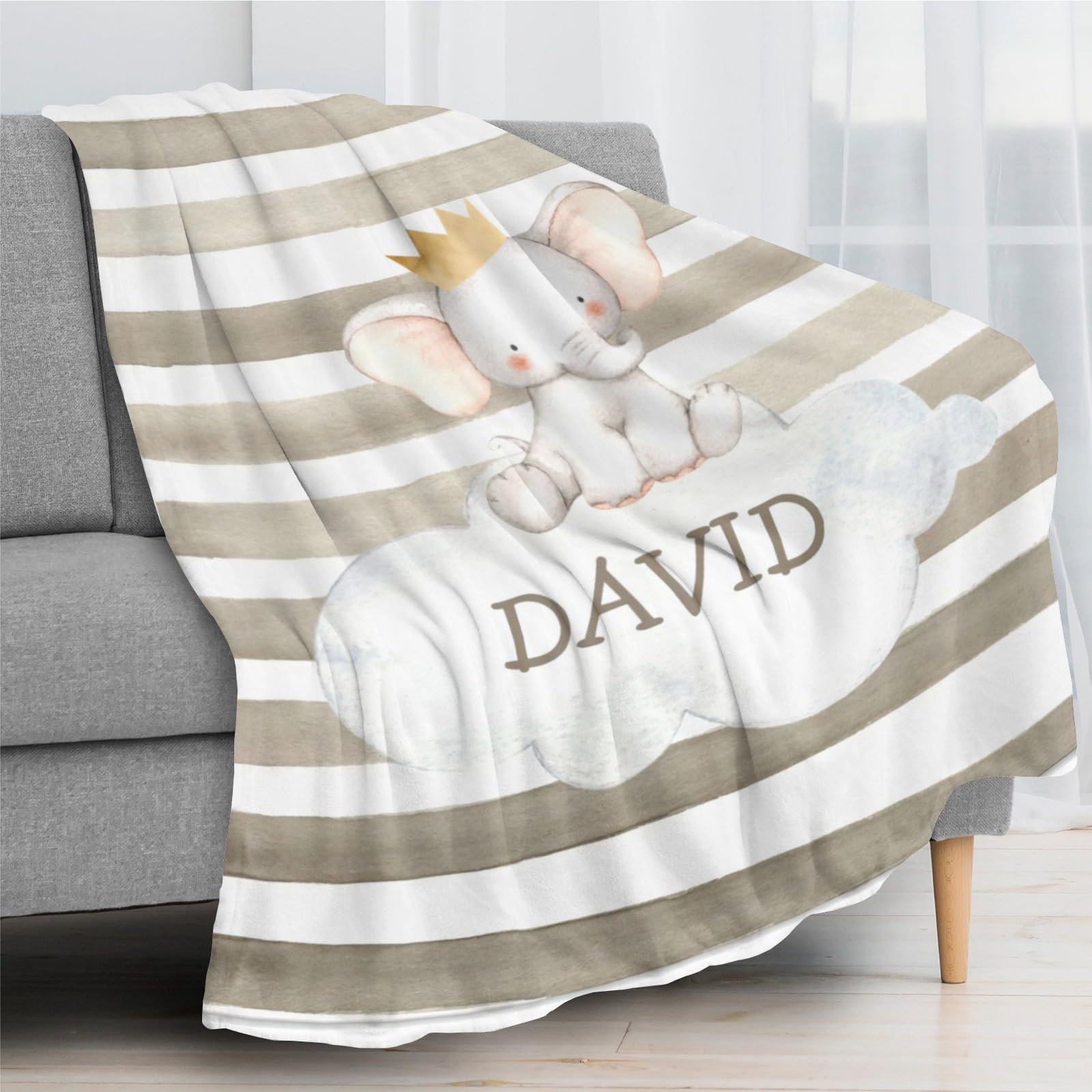 Seamaid Personalized Princess Crown Blanket for Girls - Elephant Crown 50x60in