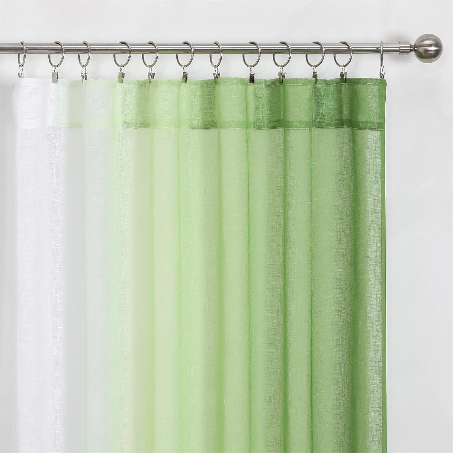 MIUCO Ombre Linen Curtains 84 Inches Long for Bedroom Living Room, Green and White Semi Sheer Curtains, Light Filtering Curtains, Boho Curtains Farmhouse Drapes, Rod Pocket & Back Tab 2 Panels Set