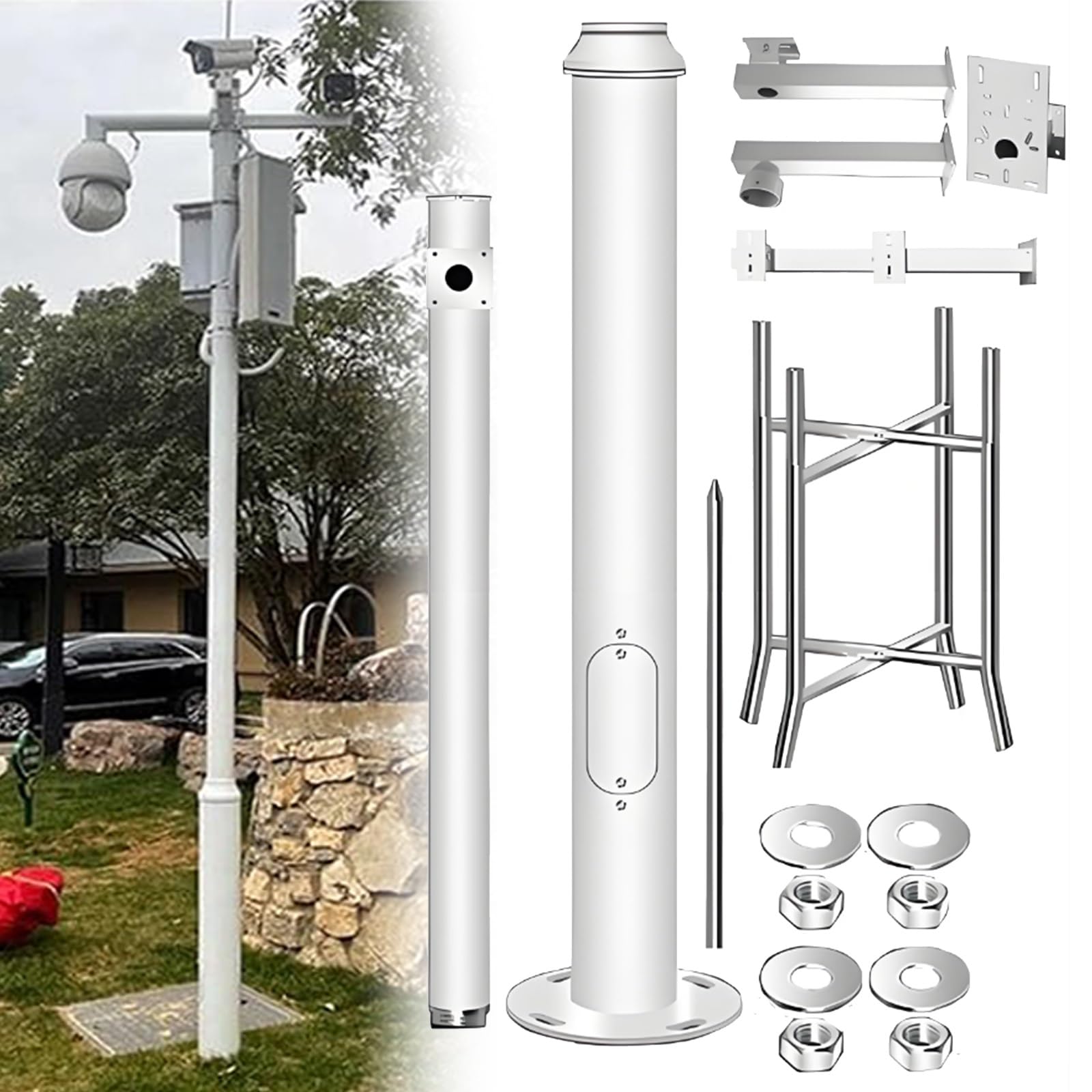 Postes universales Ajustables de 2 a 6 Metros para cámaras de Seguridad y farolas solares; Soportes de Montaje Exteriores Independientes para Jardines y entradas de vehículos (2,5 Metros de